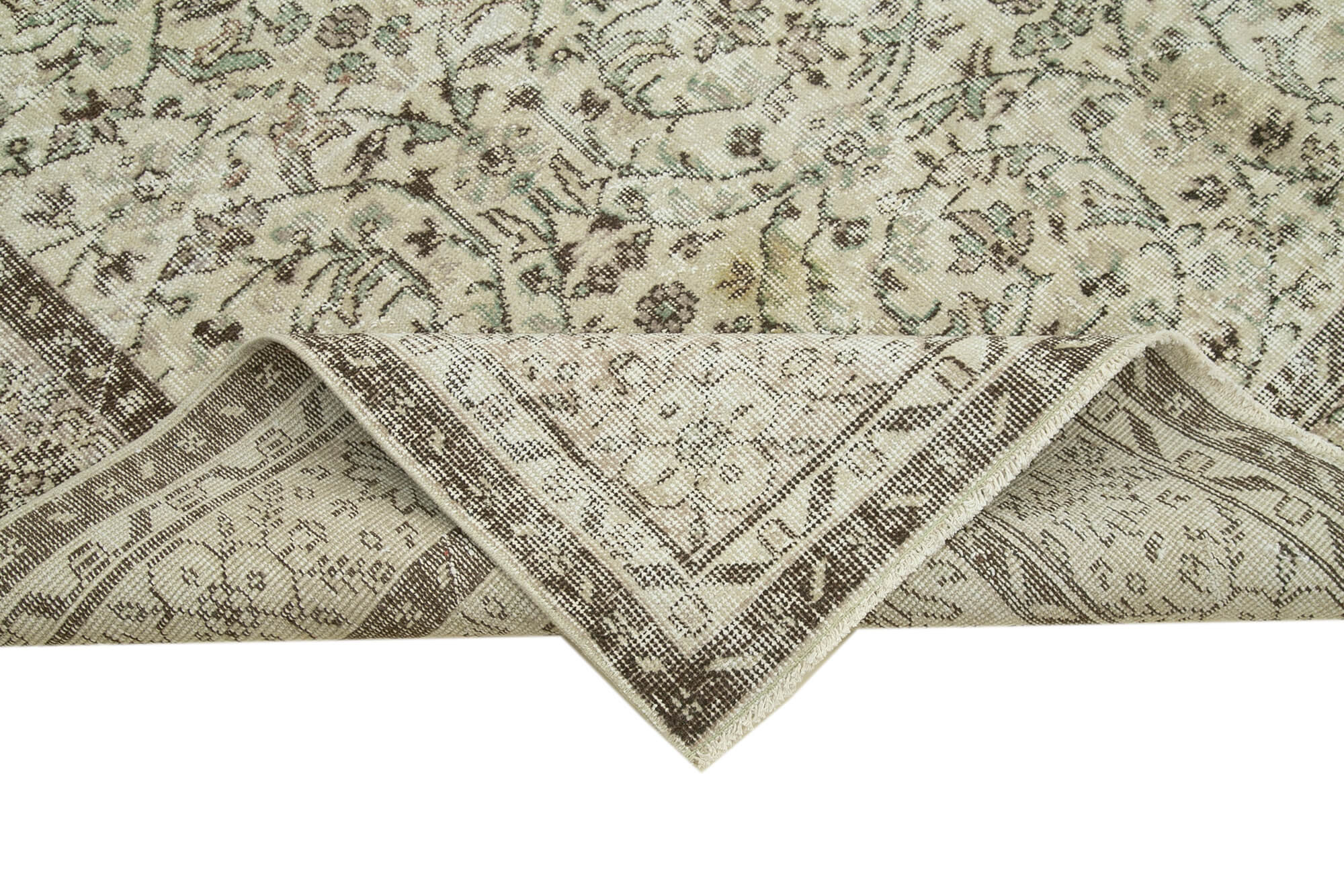 Handmade Area Rug – Vintage Cotton Wool Turkish Hand Knotted Beige Carpet 6'11''x10'1''