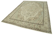 Handmade Vintage Area Rug – Beige Wool Carpet, Turkish Hand Knotted Cotton Weave 7'1''x10'1''