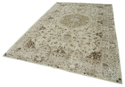 Vintage Handmade Area Rug – Neutral Beige Cotton Wool Hand Woven Rug 6'9''x10'7''