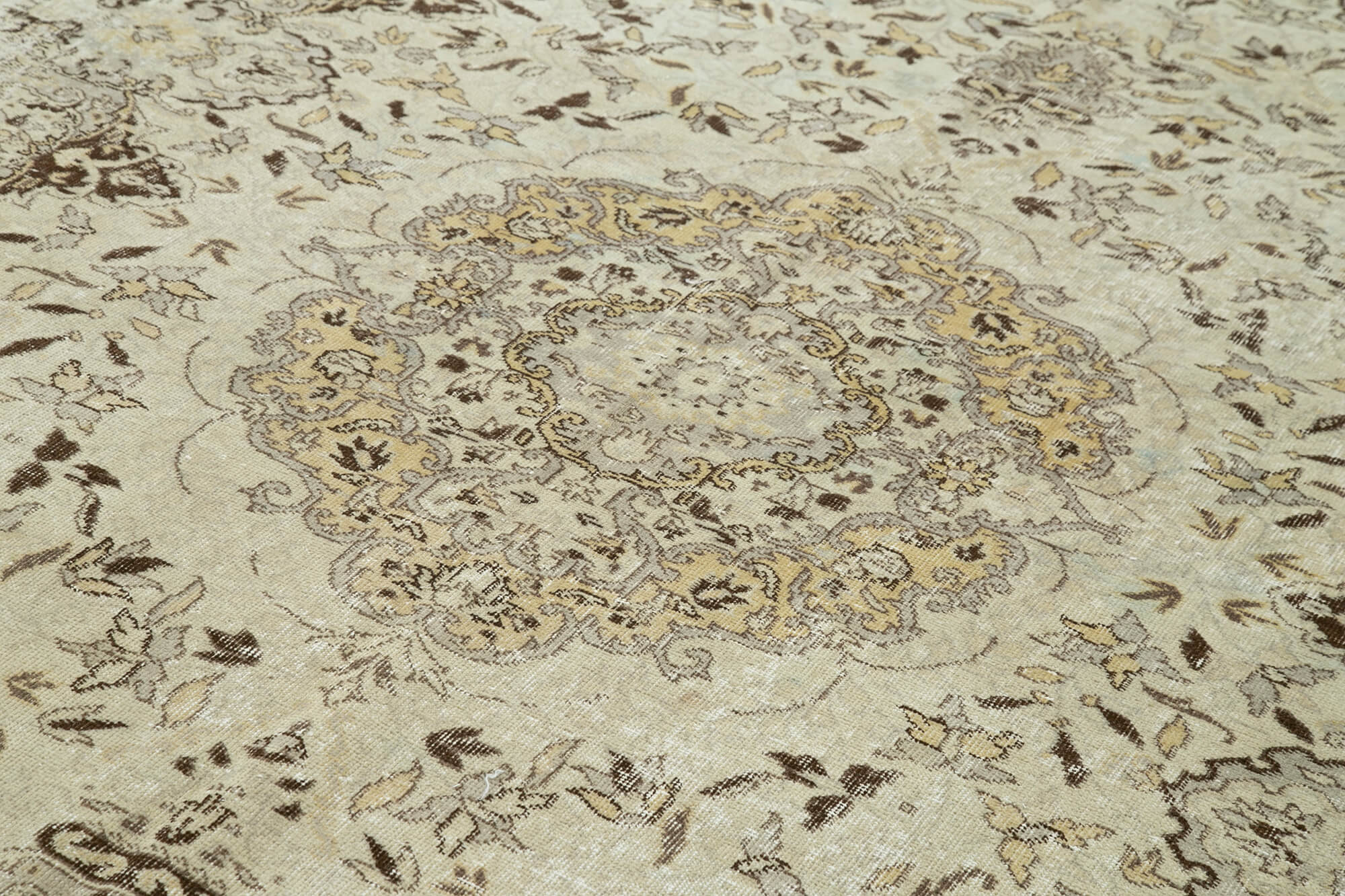 Vintage Handmade Area Rug – Neutral Beige Cotton Wool Hand Woven Rug 6'9''x10'7''