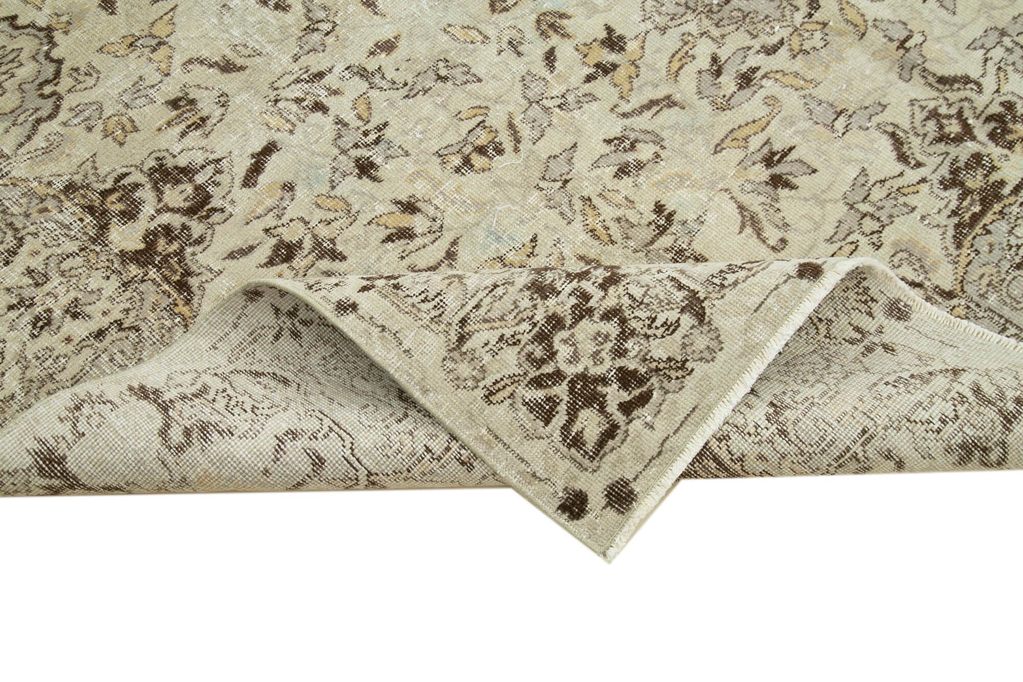 Vintage Handmade Area Rug – Neutral Beige Cotton Wool Hand Woven Rug 6'9''x10'7''