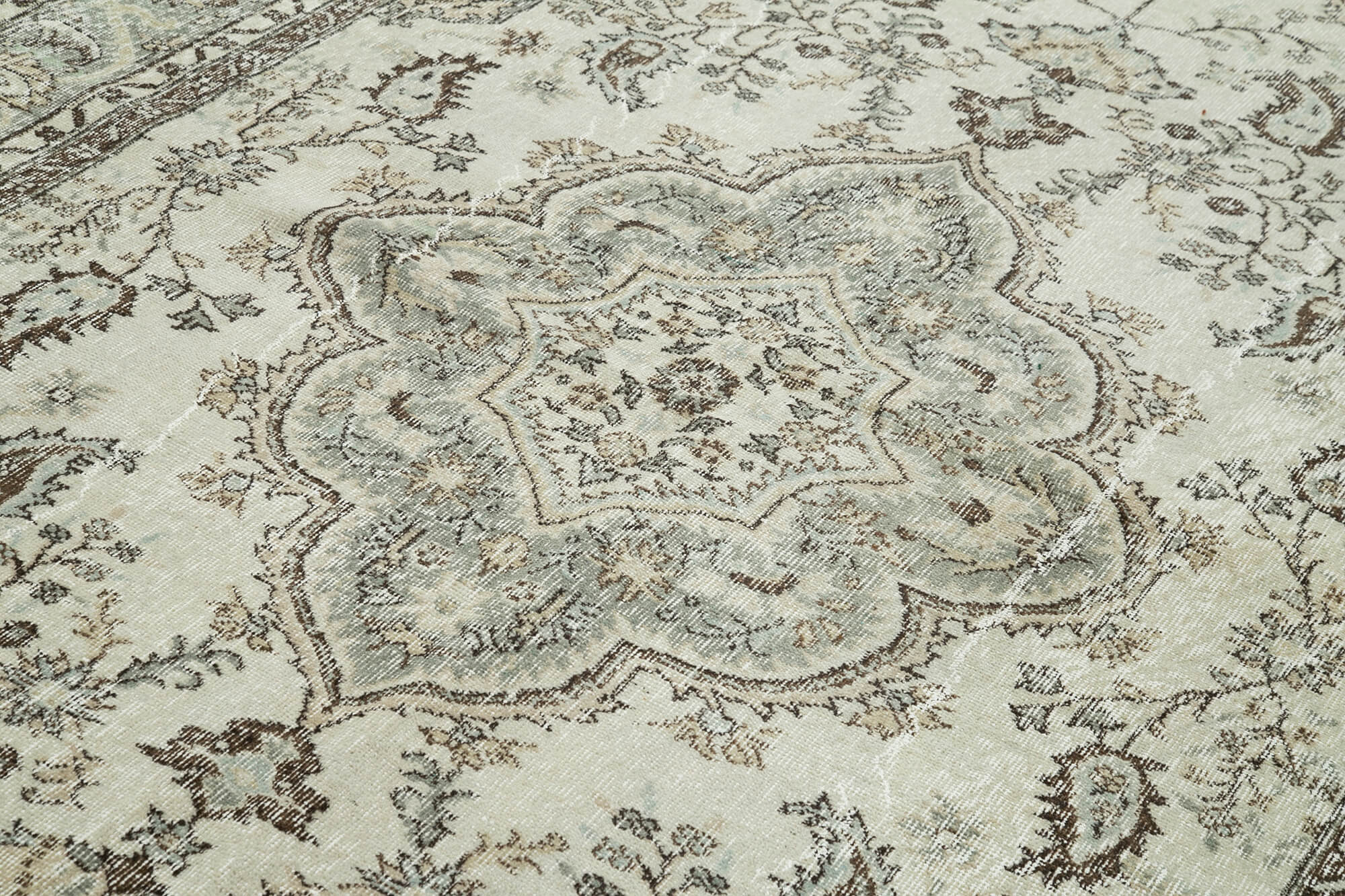Handmade Wool Area Rug – Vintage Cotton Rug Turkish Beige 6'10''x10'4''