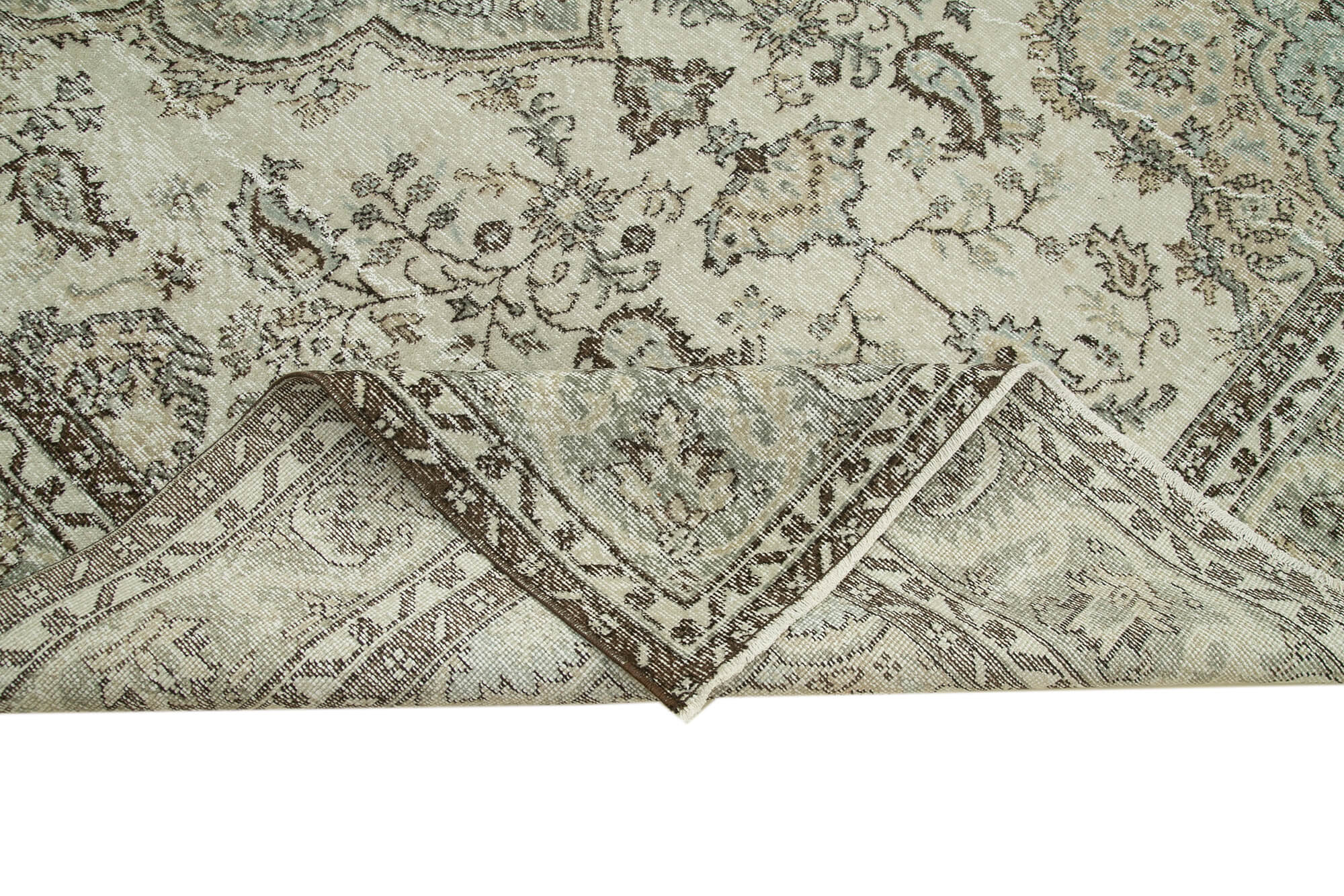 Handmade Wool Area Rug – Vintage Cotton Rug Turkish Beige 6'10''x10'4''