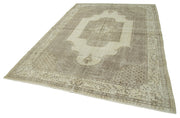 Handmade Vintage Area Rug – Beige Wool Carpet 6'11'' x 10'2'' | Durable Natural Fiber Rug