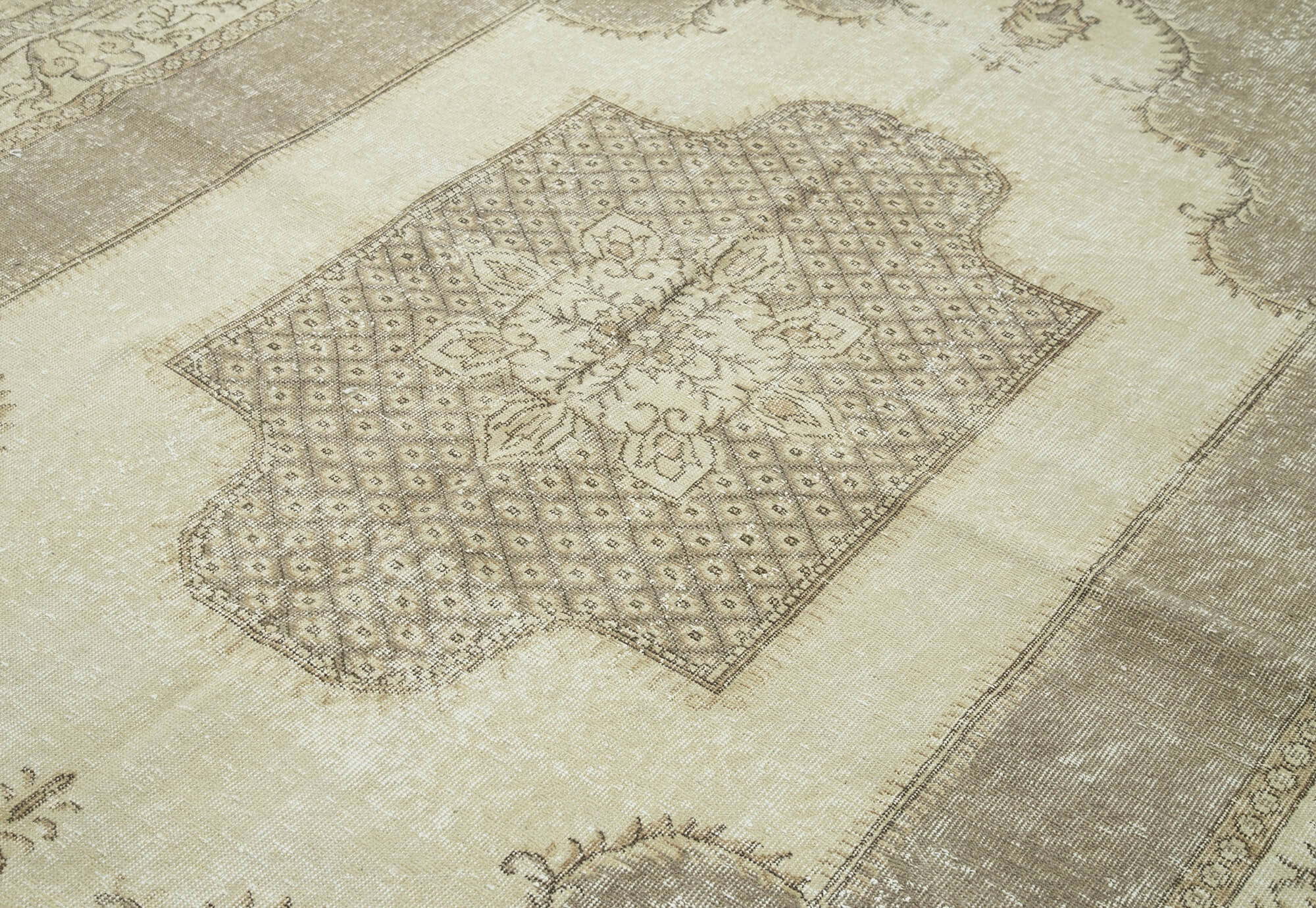Handmade Vintage Area Rug – Beige Wool Carpet 6'11'' x 10'2'' | Durable Natural Fiber Rug