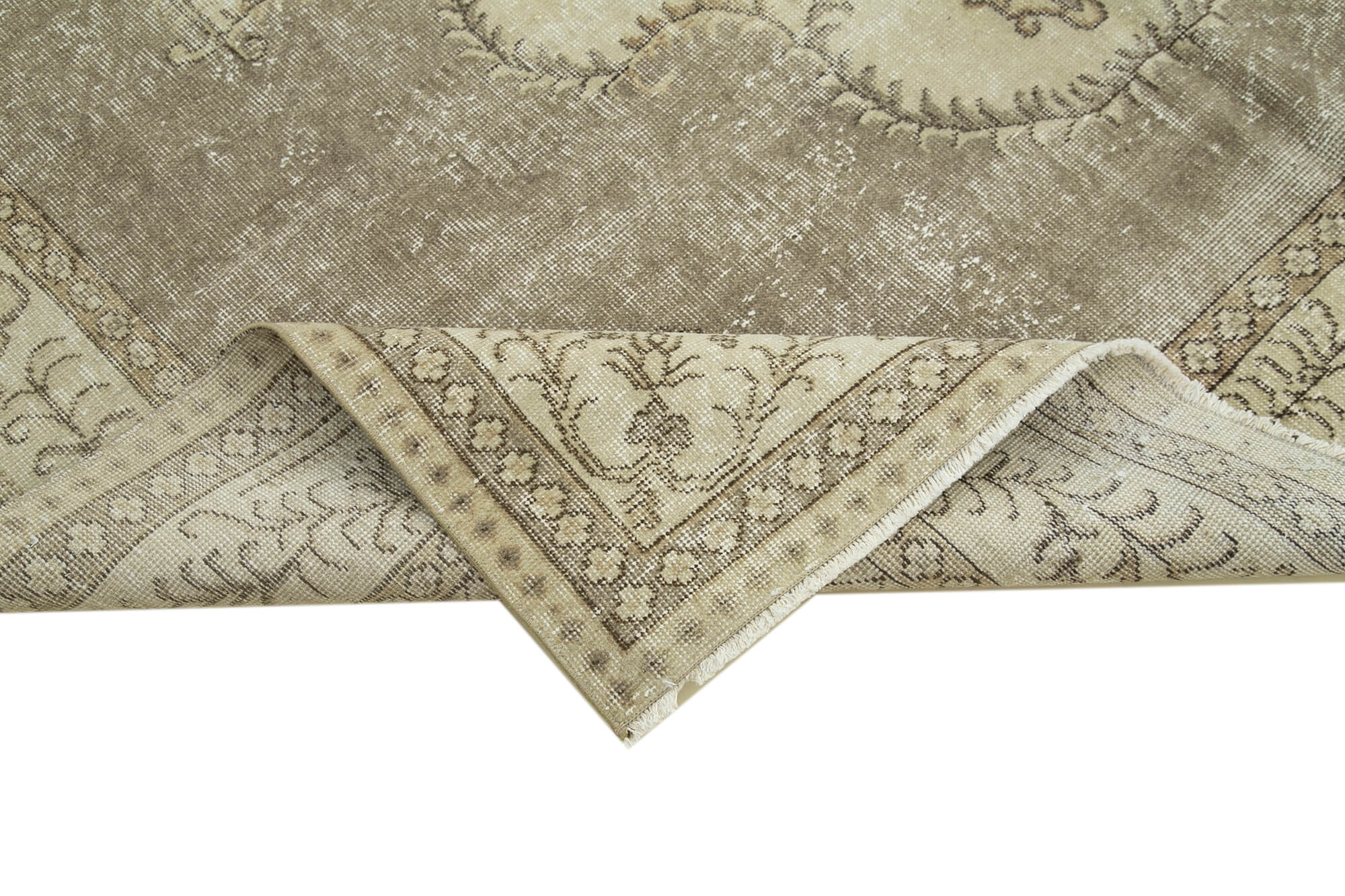 Handmade Vintage Area Rug – Beige Wool Carpet 6'11'' x 10'2'' | Durable Natural Fiber Rug