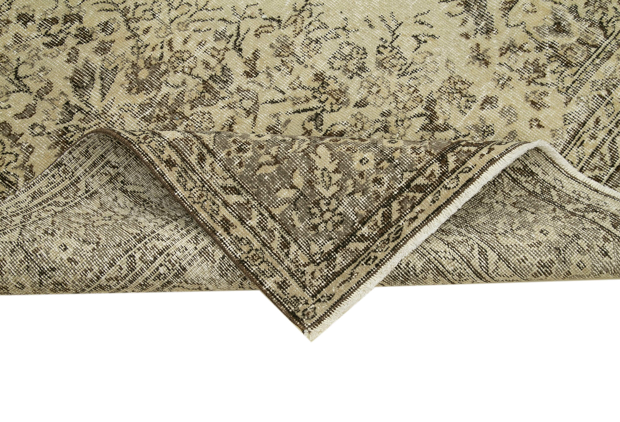 Handmade Vintage Area Rug – Turkish Hand Knotted Wool & Cotton 6'11''x10'3'' Beige