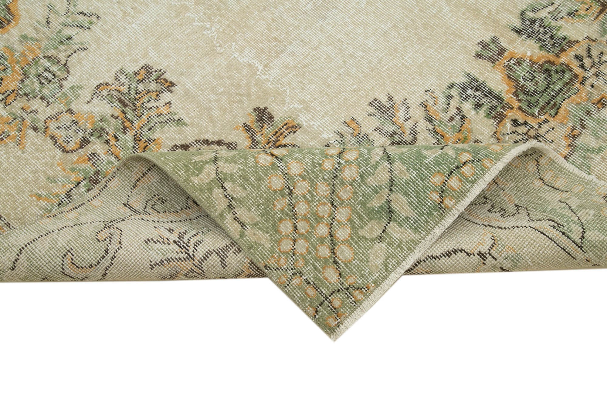 Vintage Wool Area Rug – Handmade Cotton Rug With Durable Cotton Weave, Beige Vintage Carpet 6'5''x10'11''