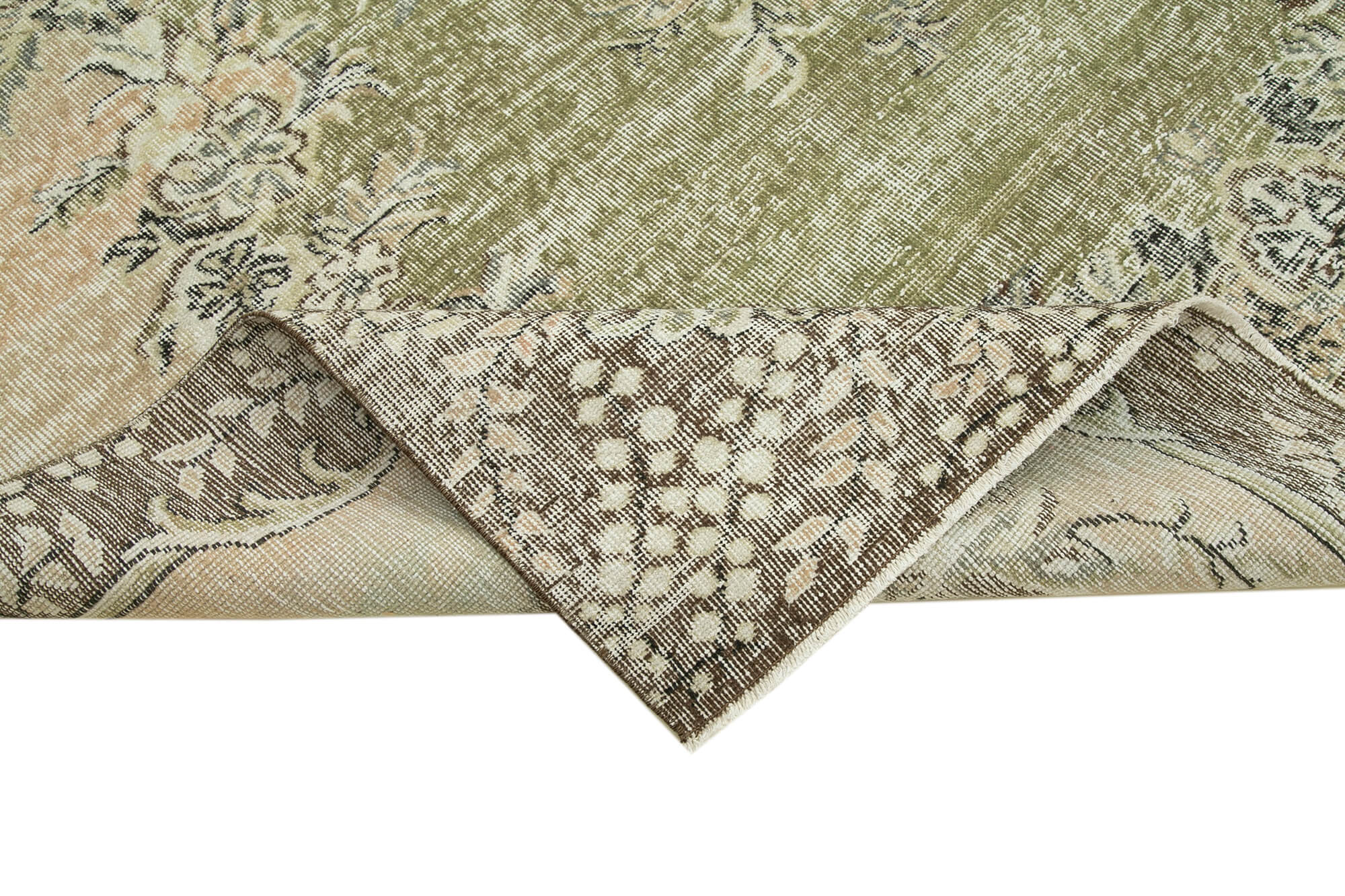 Handmade Wool Area Rug – Vintage Cotton Rug, Neutral Beige, 6'11'' x 10'2''