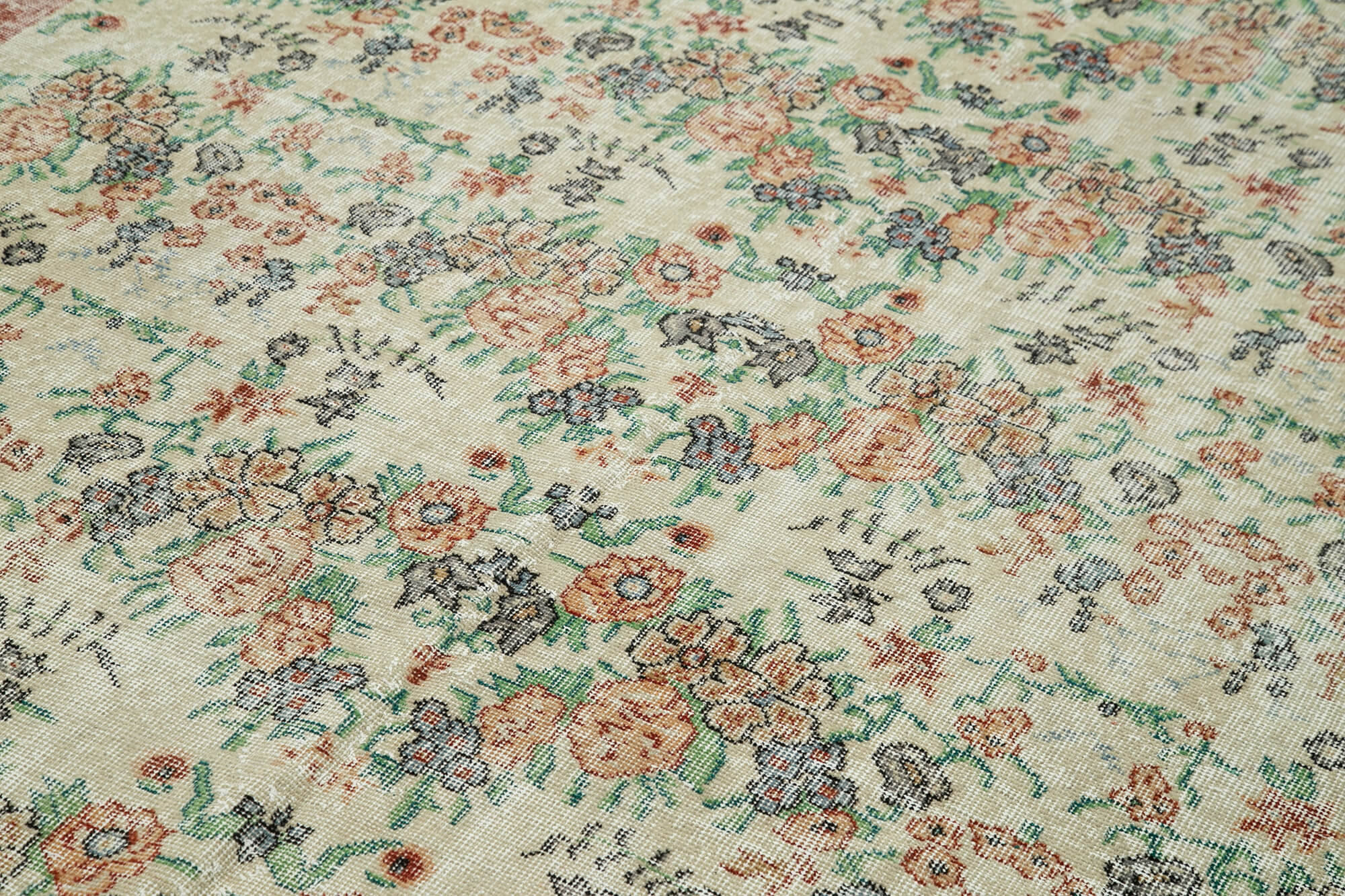 Handmade Wool Area Rug – Vintage Cotton Rug Beige 6'8'' x 10'6'' Soft Durable