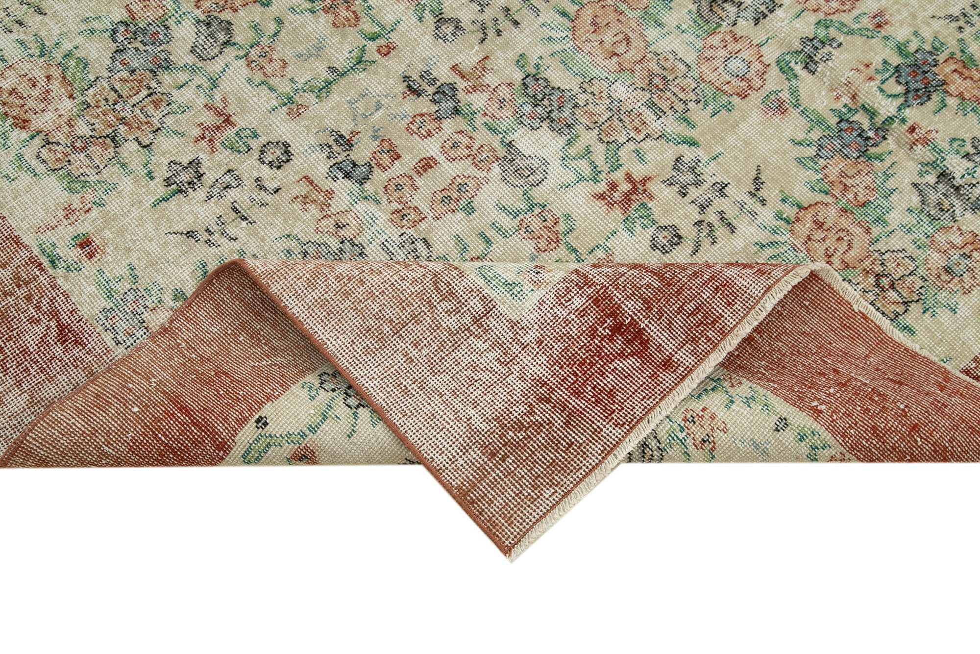 Handmade Wool Area Rug – Vintage Cotton Rug Beige 6'8'' x 10'6'' Soft Durable
