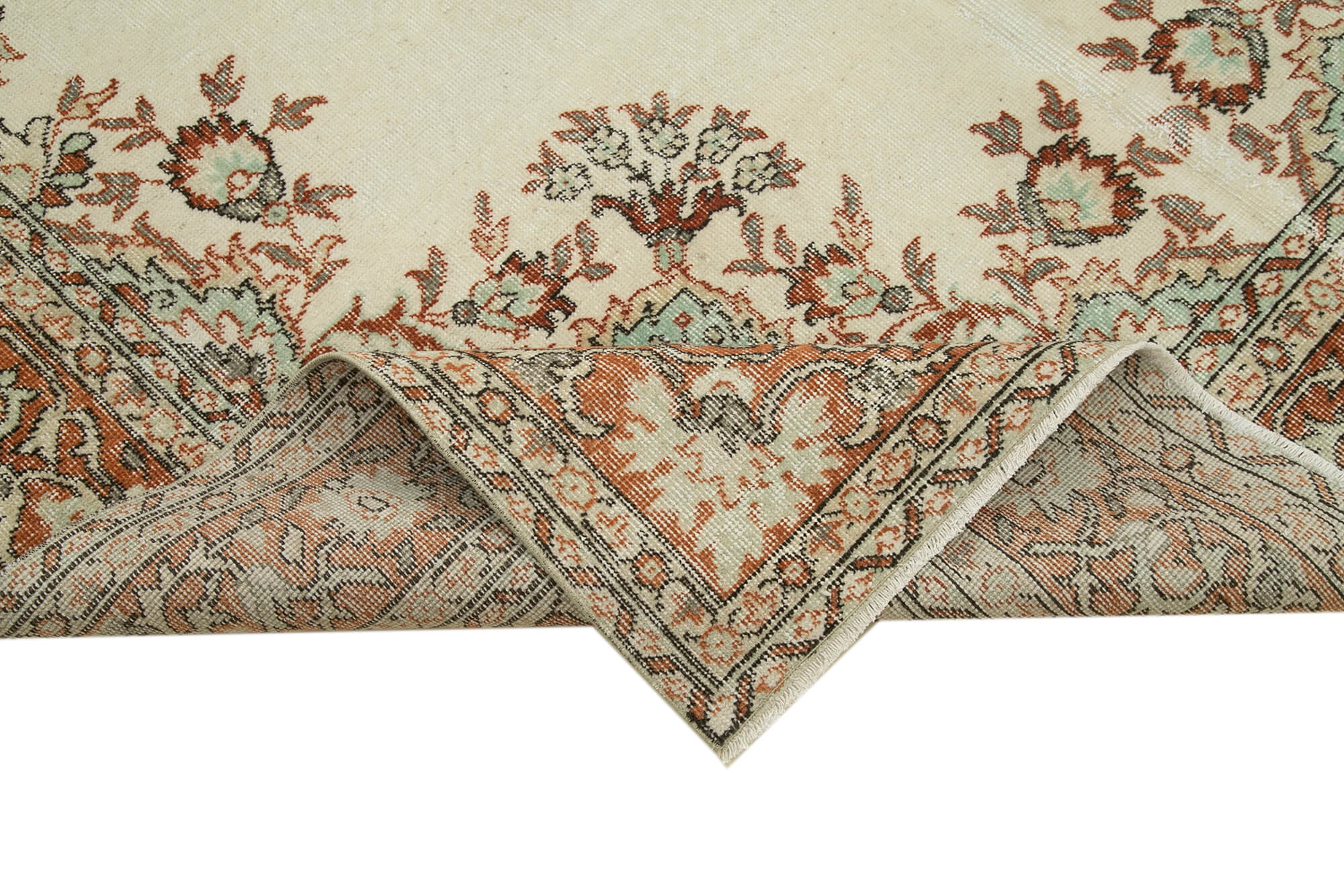Handmade Vintage Area Rug - Beige Wool Cotton Blend Classic Boho Style Rug 6'3''x11'3''