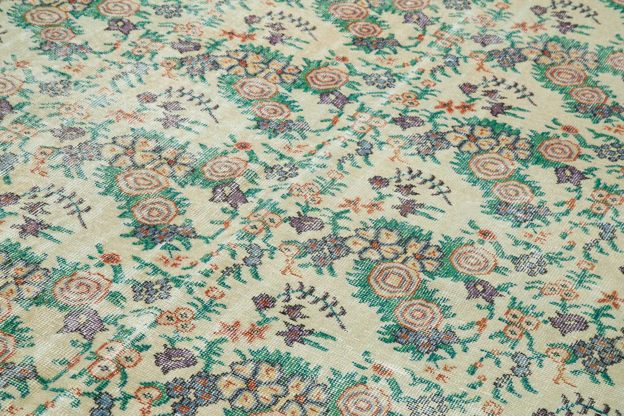 Handmade Wool Area Rug – Vintage Cotton Rug Beige 6'11'' x 10'4'' Classic Style