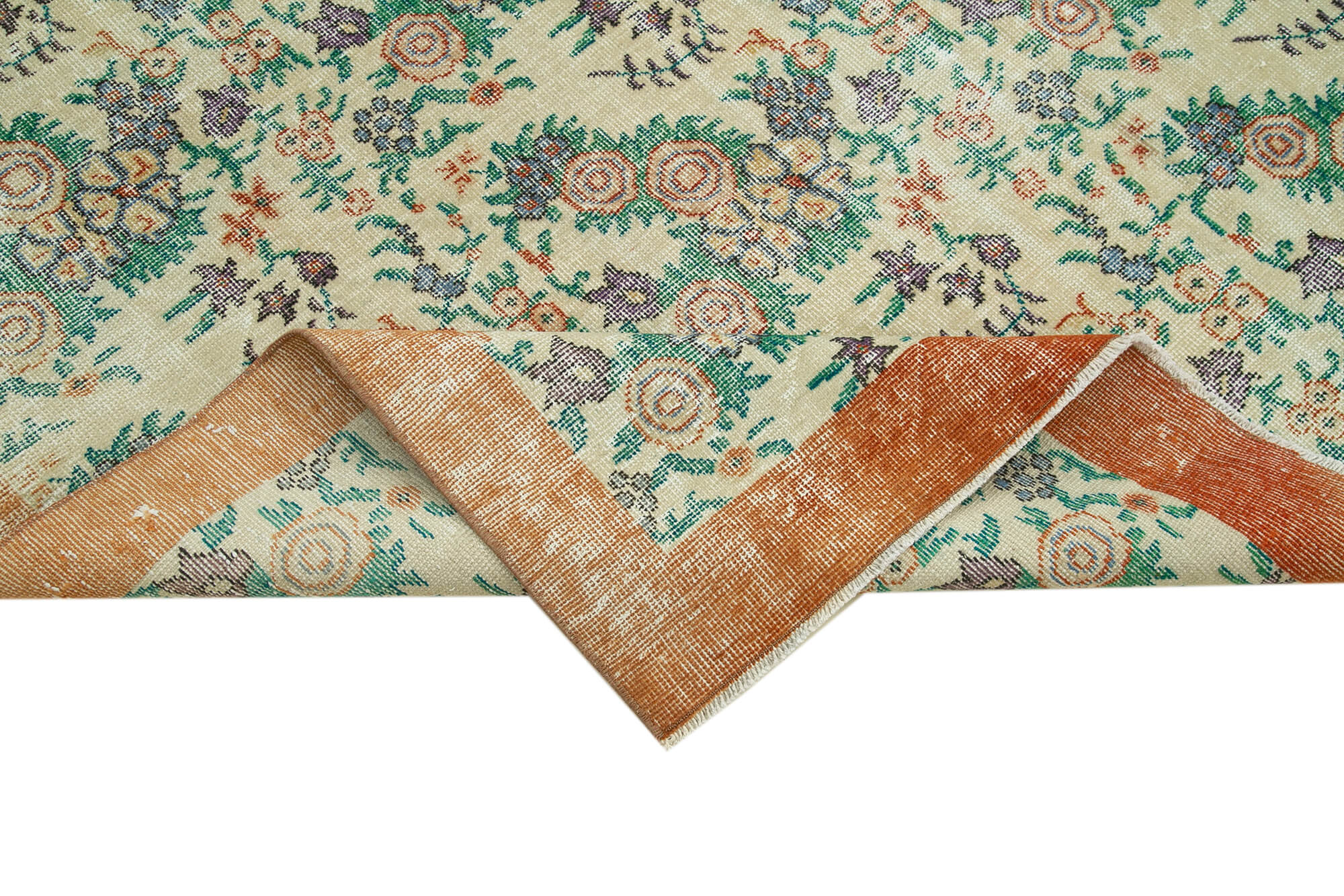 Handmade Wool Area Rug – Vintage Cotton Rug Beige 6'11'' x 10'4'' Classic Style