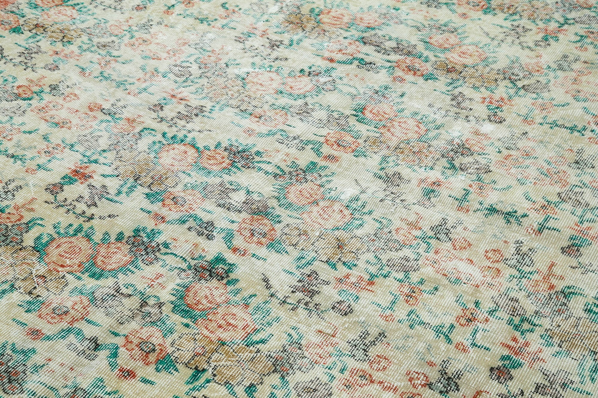 Handmade Vintage Area Rug – Neutral Beige Cotton Wool Rug 7'1''x10'3'' Classic Turkish Carpet