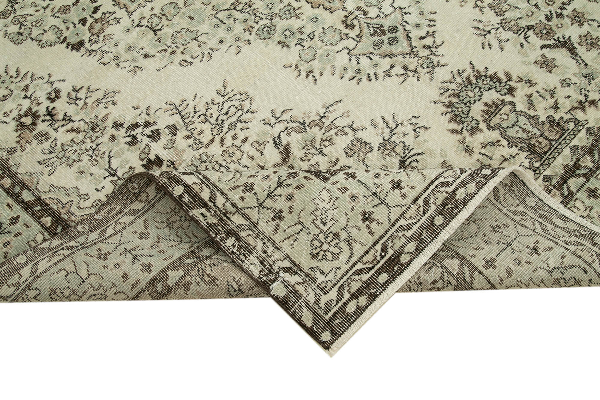 Vintage Wool Area Rug – Handmade Cotton Rug | Turkish Hand Knotted Beige Vintage Carpet 6'9''x10'5''