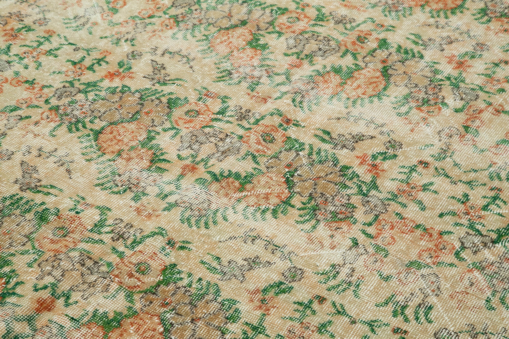 Handmade Wool Area Rug – Vintage Cotton Rug | Beige Area Carpet 7'0'' x 10'9''