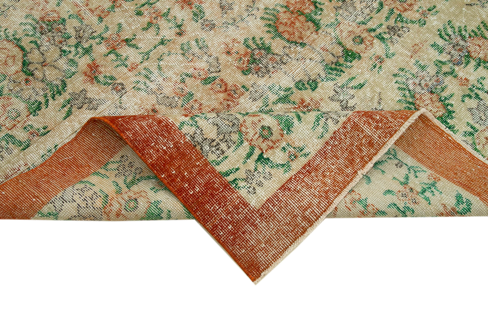 Handmade Wool Area Rug – Vintage Cotton Rug | Beige Area Carpet 7'0'' x 10'9''