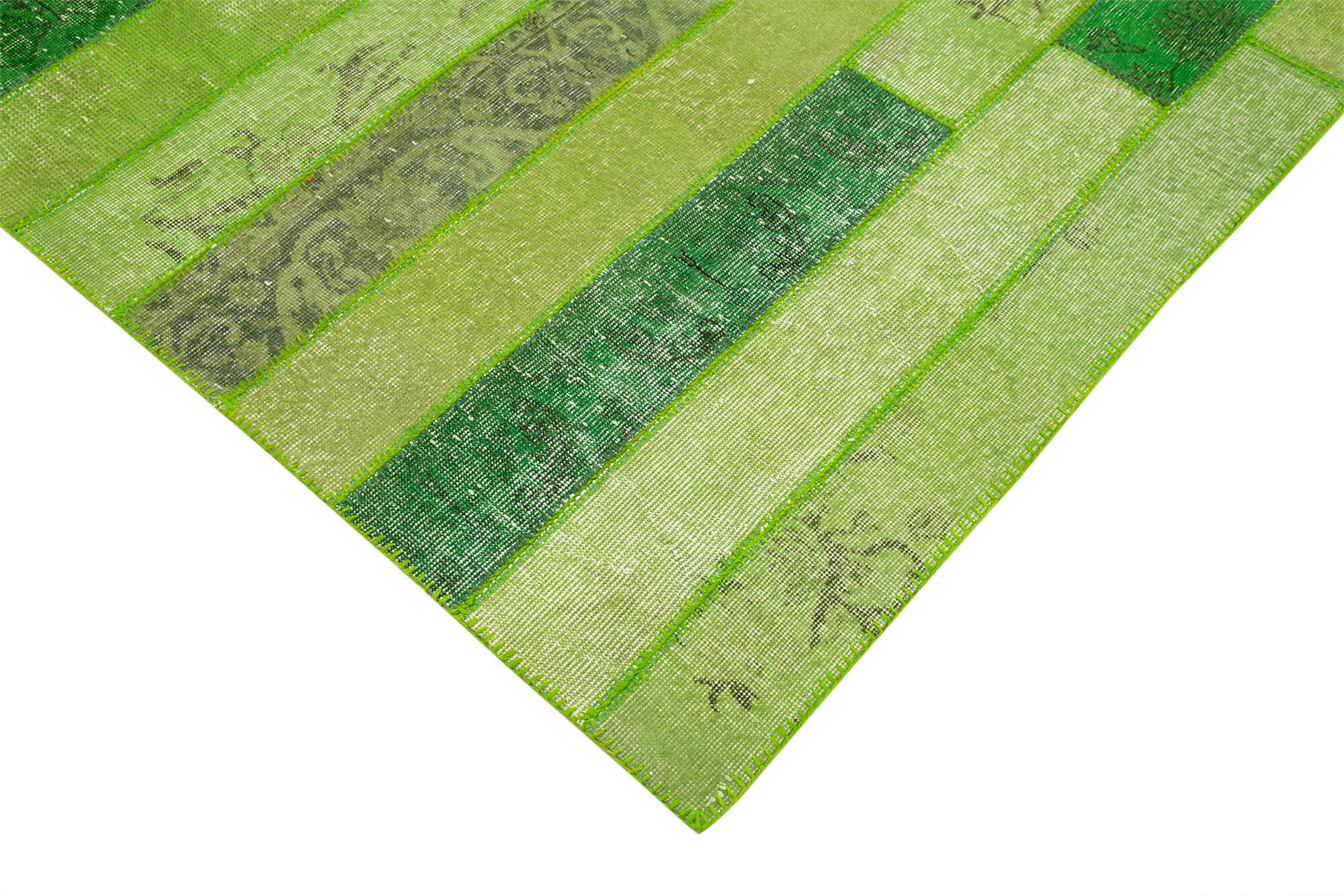 Handmade Area Rug - Green Patchwork Turkish Wool Carpet 5'9" x 8'0"