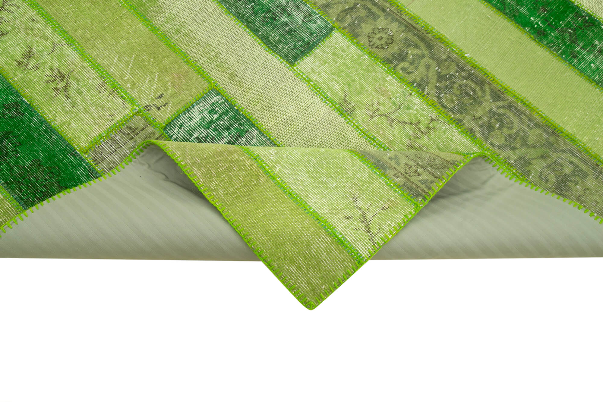 Handmade Area Rug - Green Patchwork Turkish Wool Carpet 5'9" x 8'0"