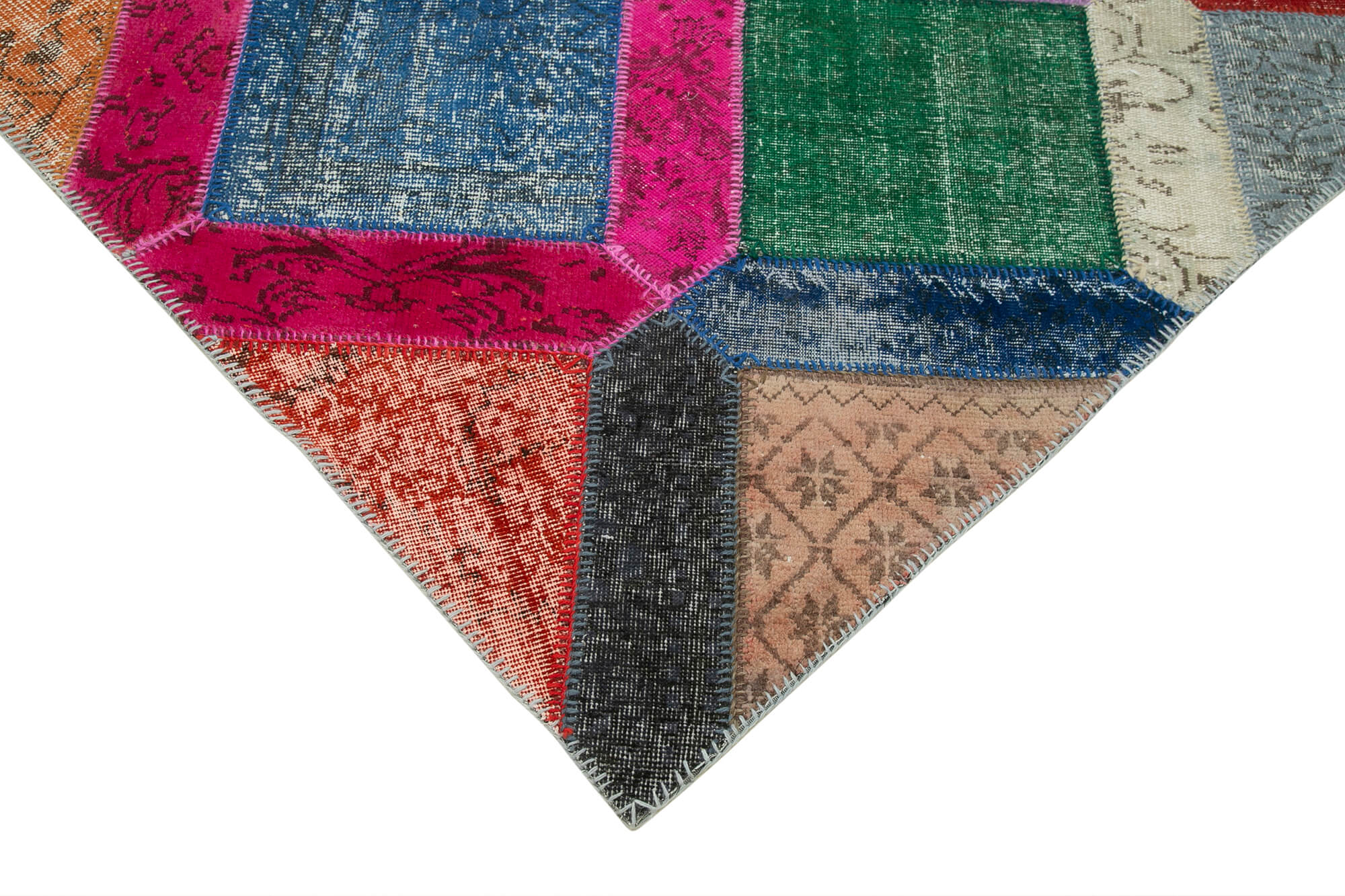 Kirk Yama Blue Patchwork Cotton Wool Handmade Area Rug 5'3'' x 8'0''