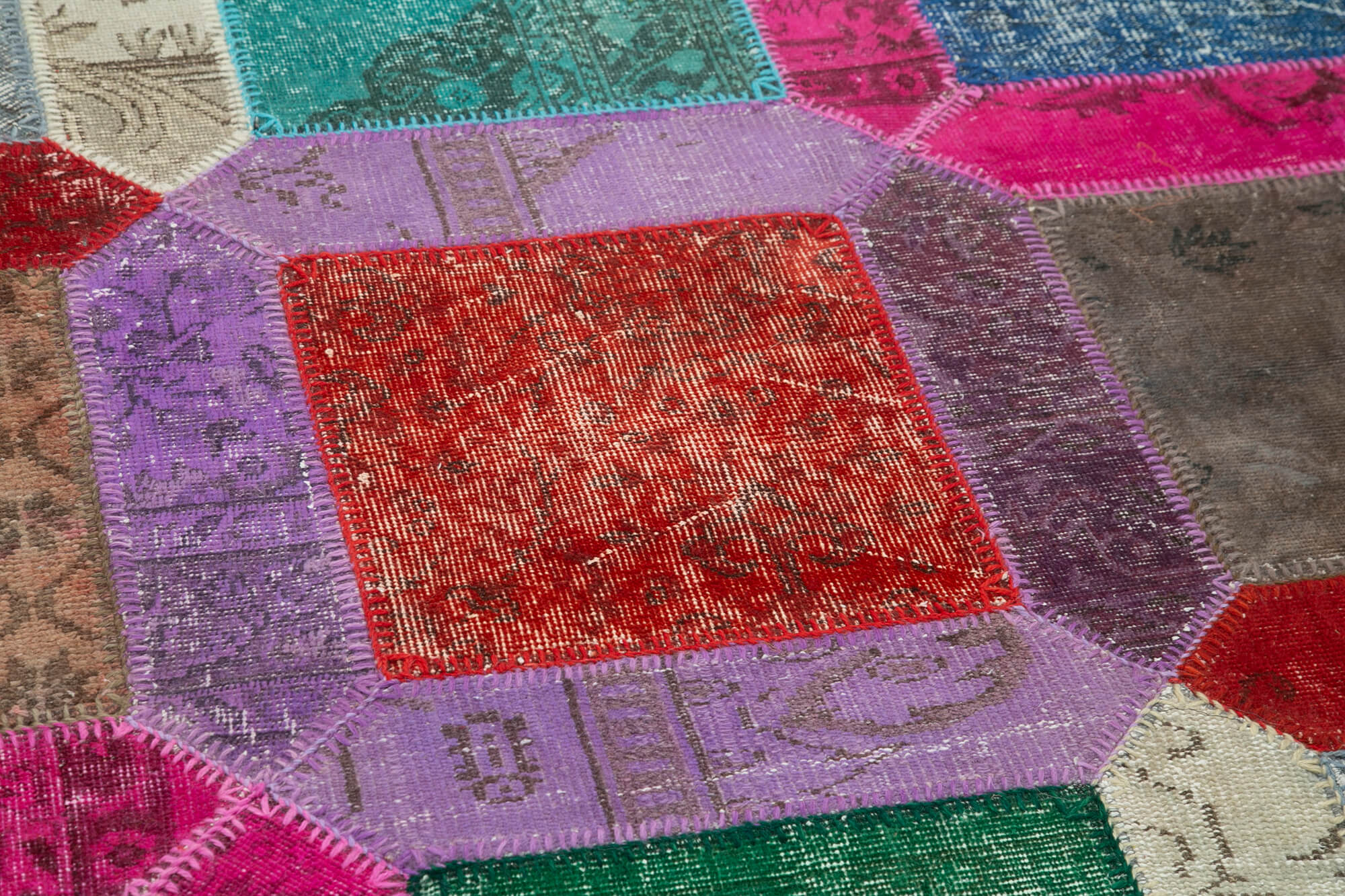 Kirk Yama Blue Patchwork Cotton Wool Handmade Area Rug 5'3'' x 8'0''
