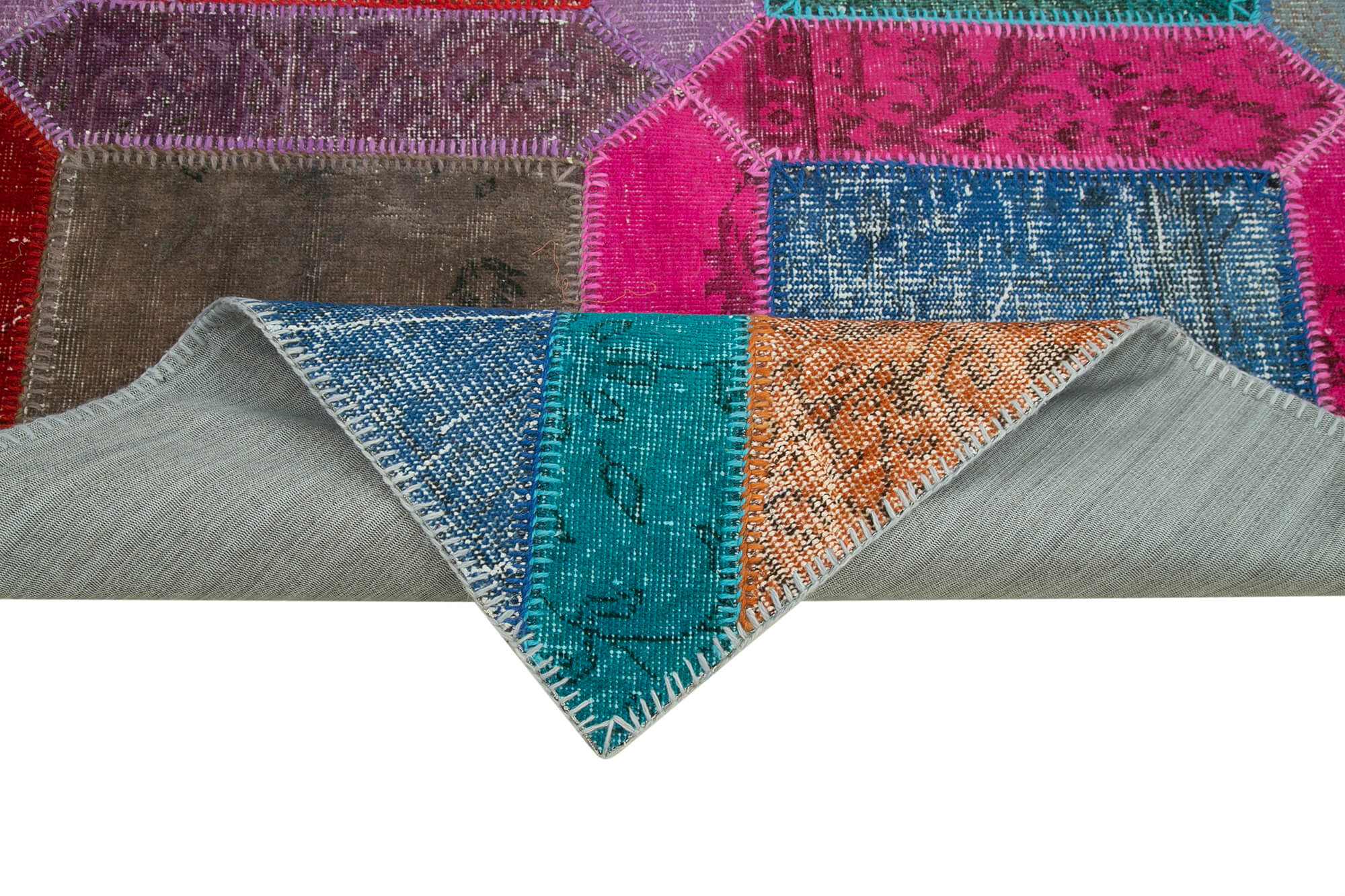 Kirk Yama Blue Patchwork Cotton Wool Handmade Area Rug 5'3'' x 8'0''
