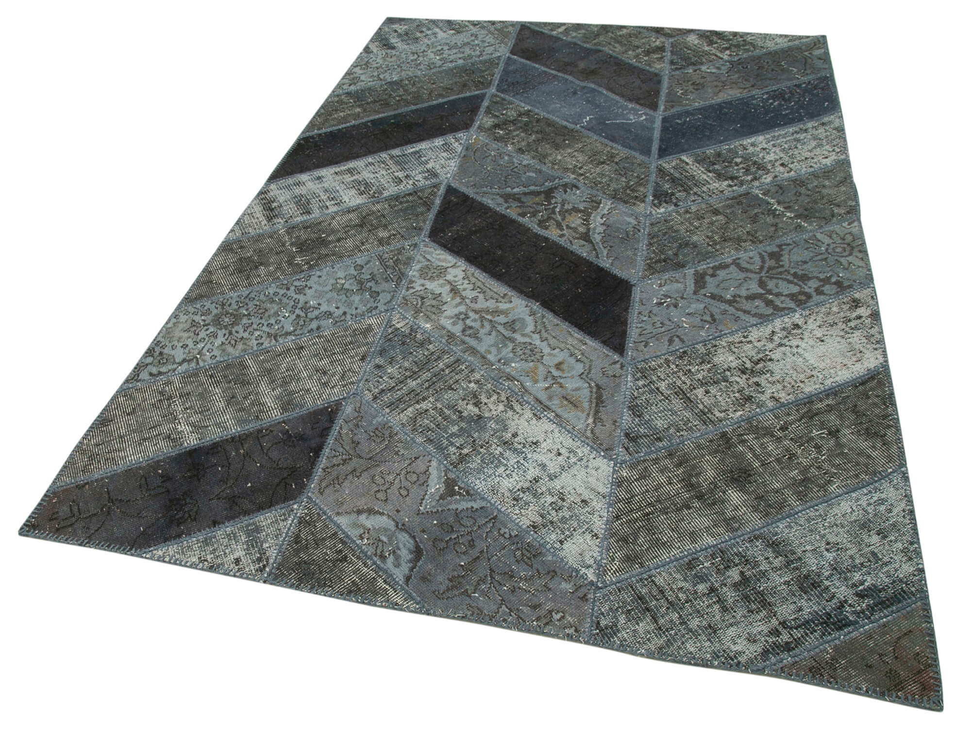 Handmade Area Rug – Grey Patchwork Rug Cotton Wool Vintage Design 5'x8'