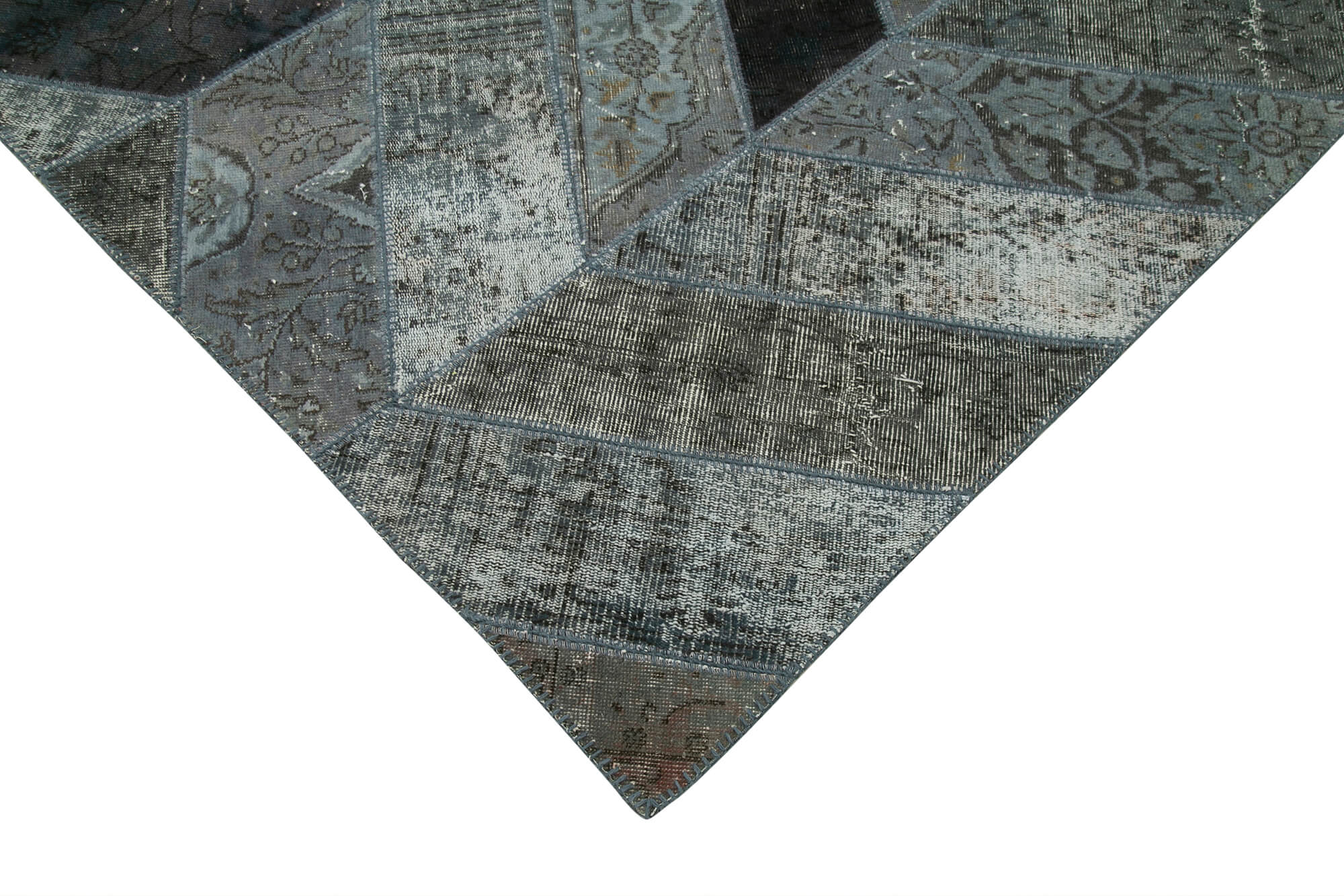 Handmade Area Rug – Grey Patchwork Rug Cotton Wool Vintage Design 5'x8'