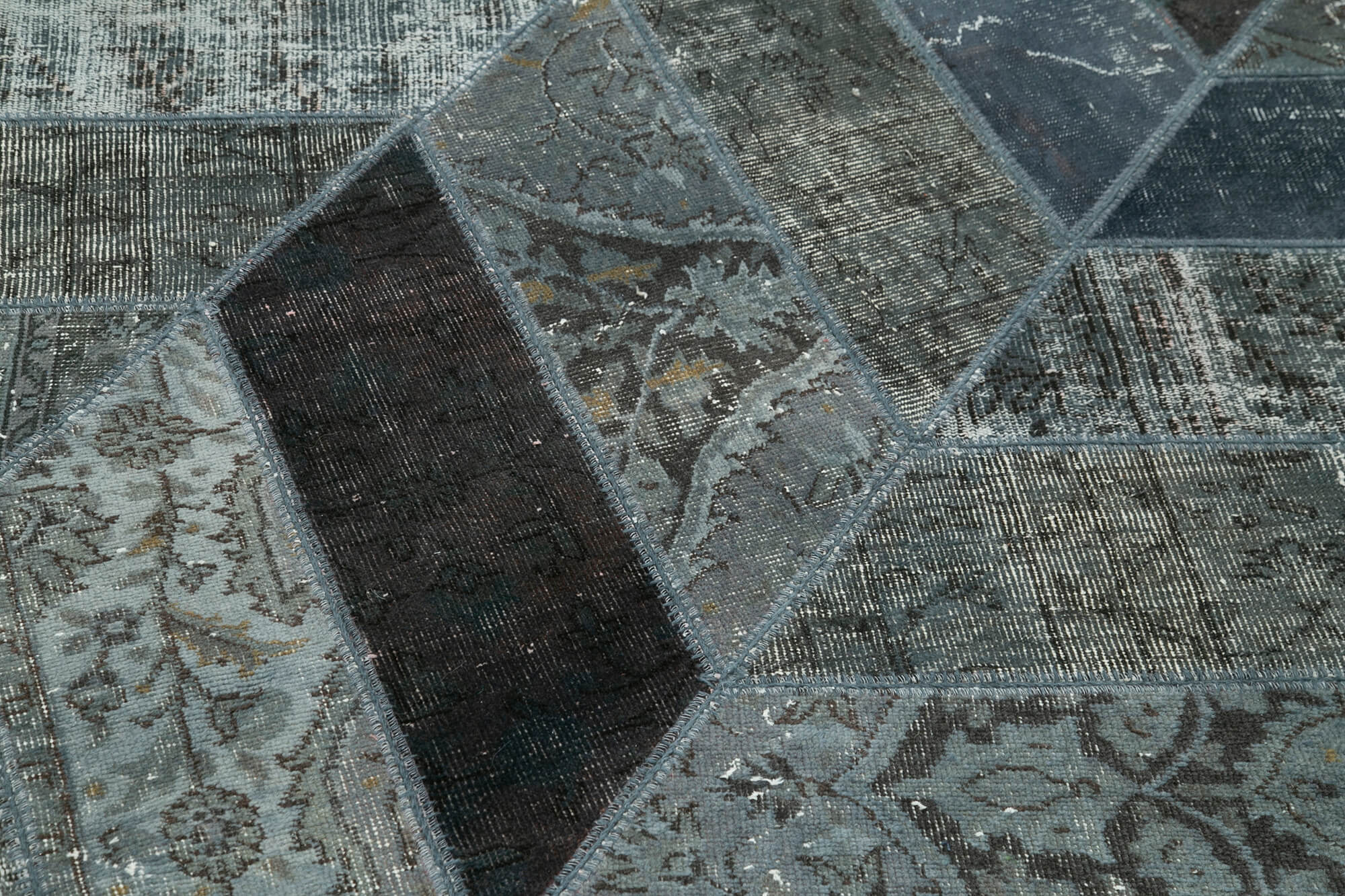 Handmade Area Rug – Grey Patchwork Rug Cotton Wool Vintage Design 5'x8'