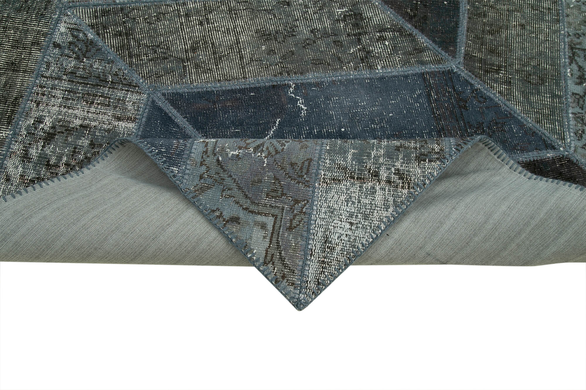 Handmade Area Rug – Grey Patchwork Rug Cotton Wool Vintage Design 5'x8'