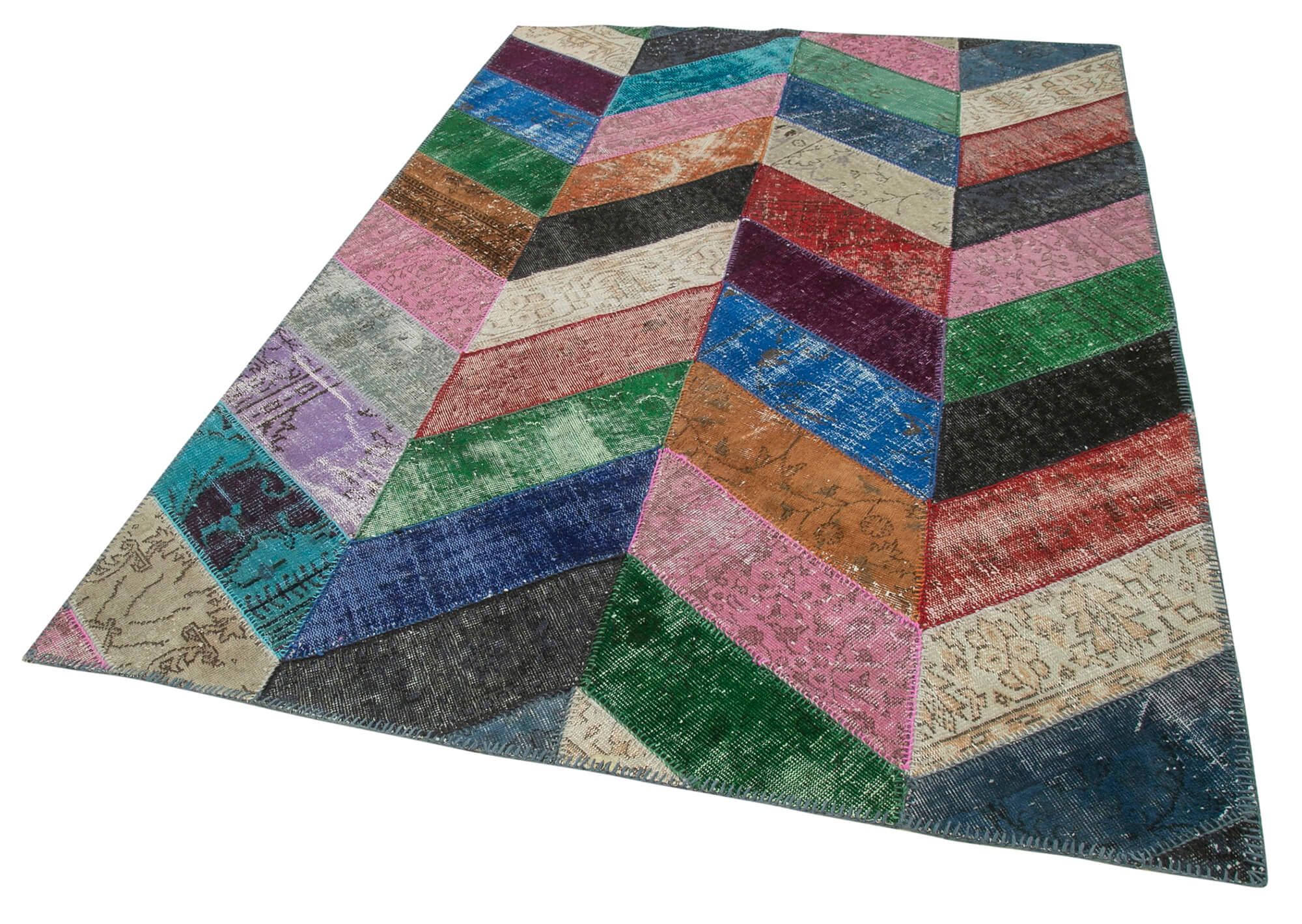 Handmade Patchwork Rug - Blue Cotton Wool Vintage Area Rug 5'7''x8'1''