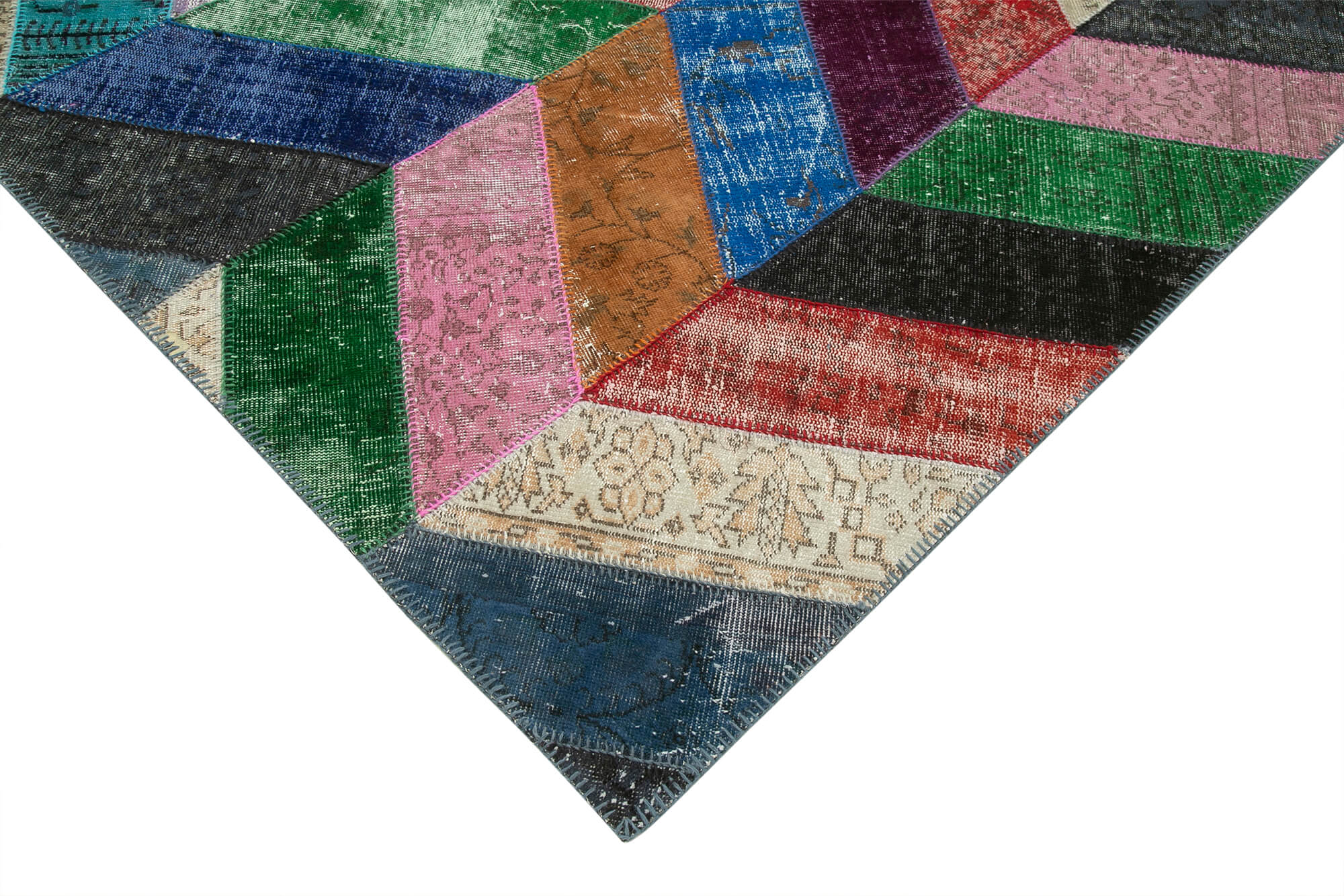 Handmade Patchwork Rug - Blue Cotton Wool Vintage Area Rug 5'7''x8'1''