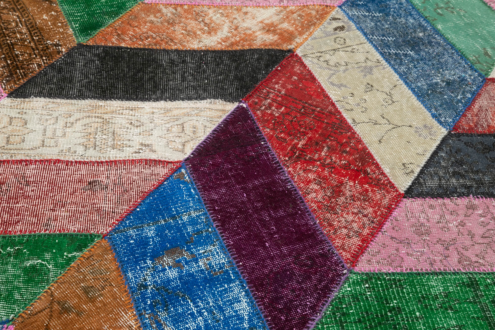 Handmade Patchwork Rug - Blue Cotton Wool Vintage Area Rug 5'7''x8'1''