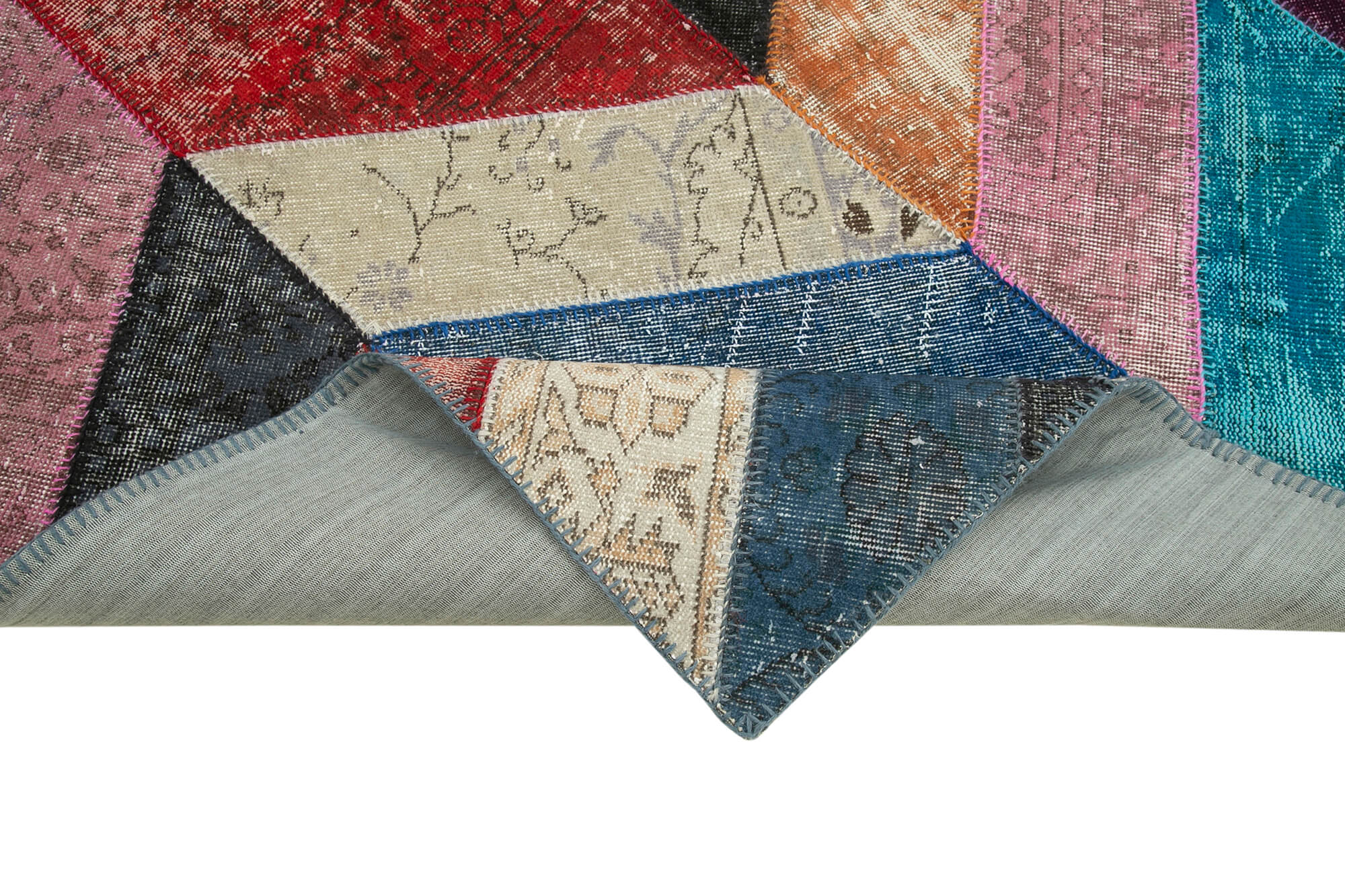 Handmade Patchwork Rug - Blue Cotton Wool Vintage Area Rug 5'7''x8'1''