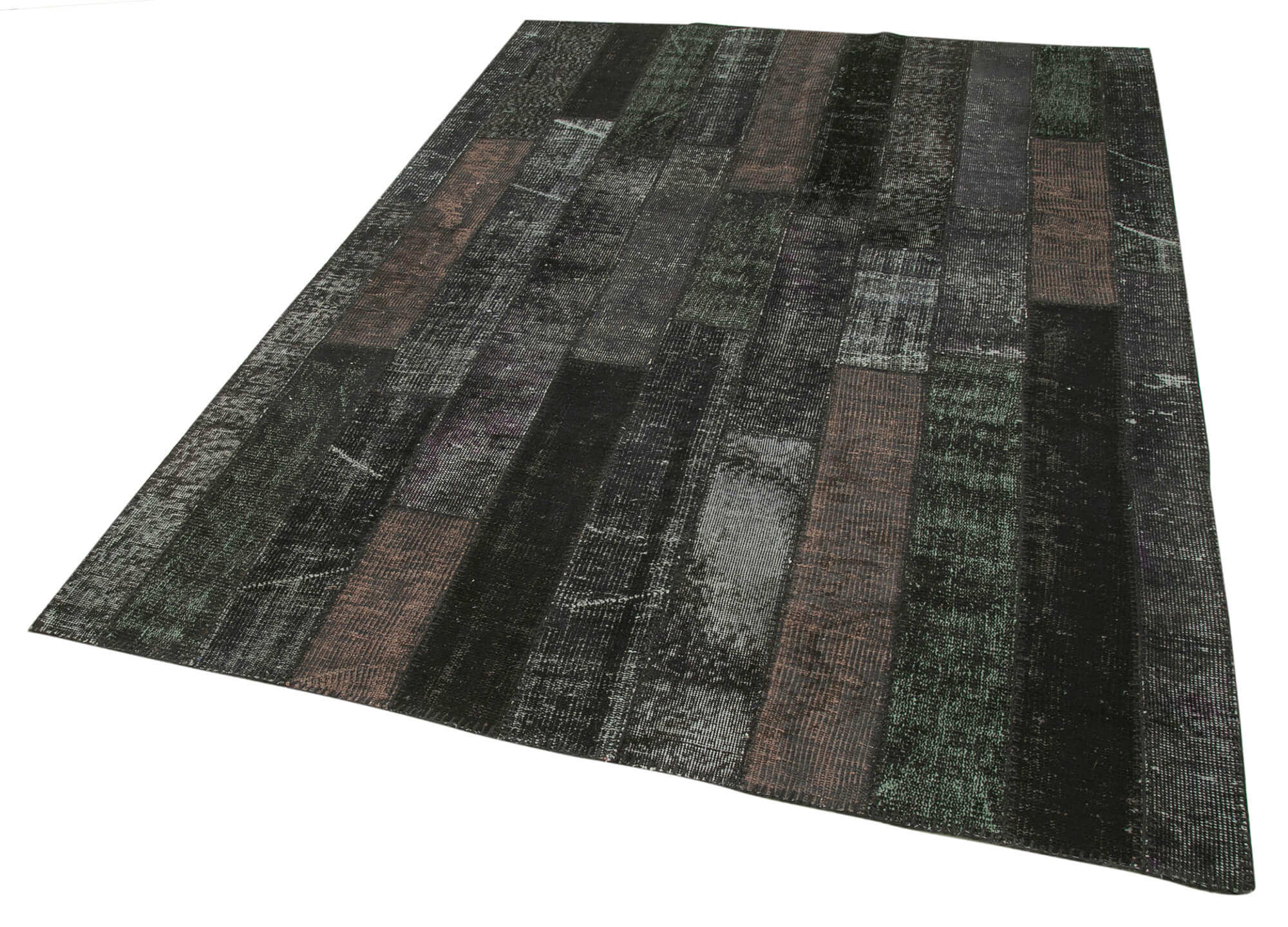 Handmade Patchwork Rug - Black Patchwork Carpet Cotton Wool Area Rug 5'7''x8'0''
