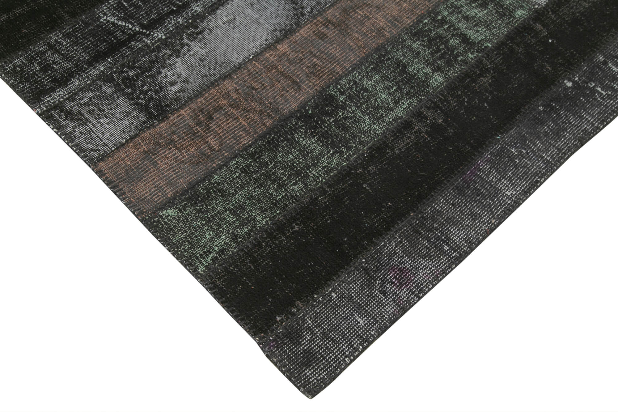 Handmade Patchwork Rug - Black Patchwork Carpet Cotton Wool Area Rug 5'7''x8'0''