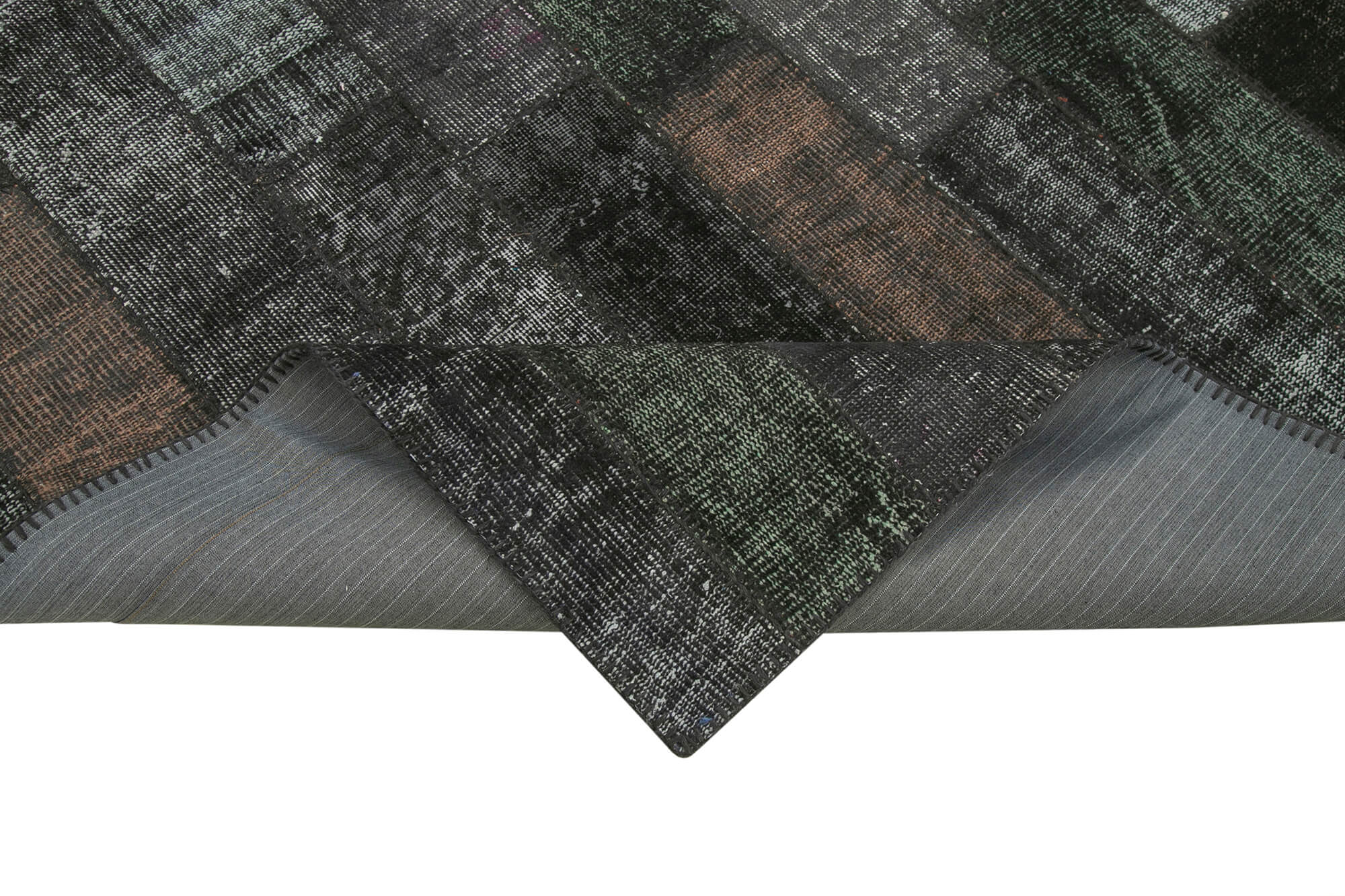 Handmade Patchwork Rug - Black Patchwork Carpet Cotton Wool Area Rug 5'7''x8'0''