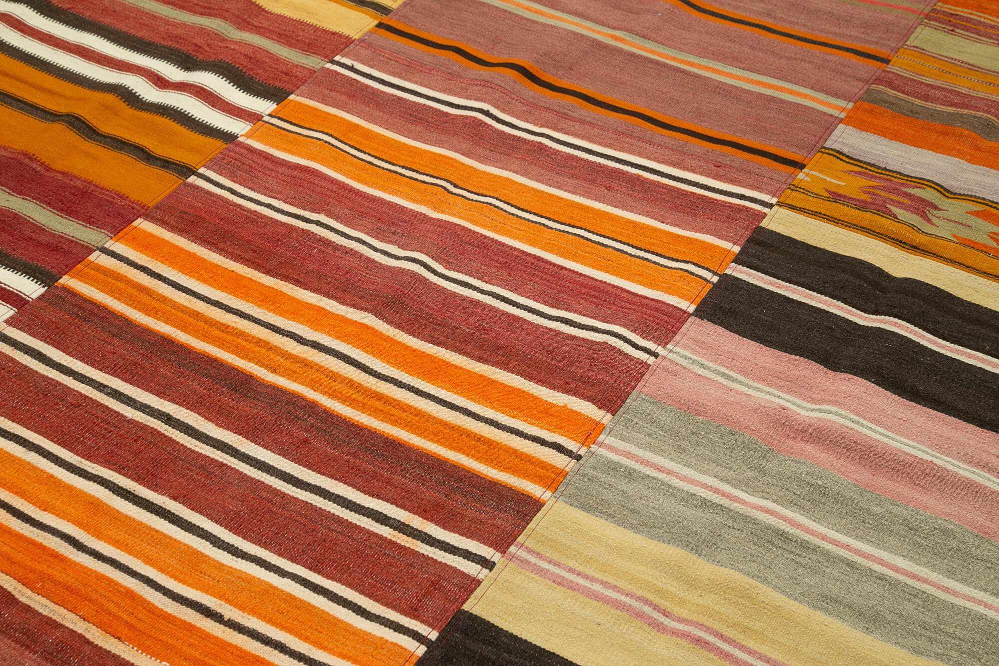 Handmade Area Rug - Kirk Yama Orange Patchwork Cotton Wool Carpet 9'10'' x 13'5''