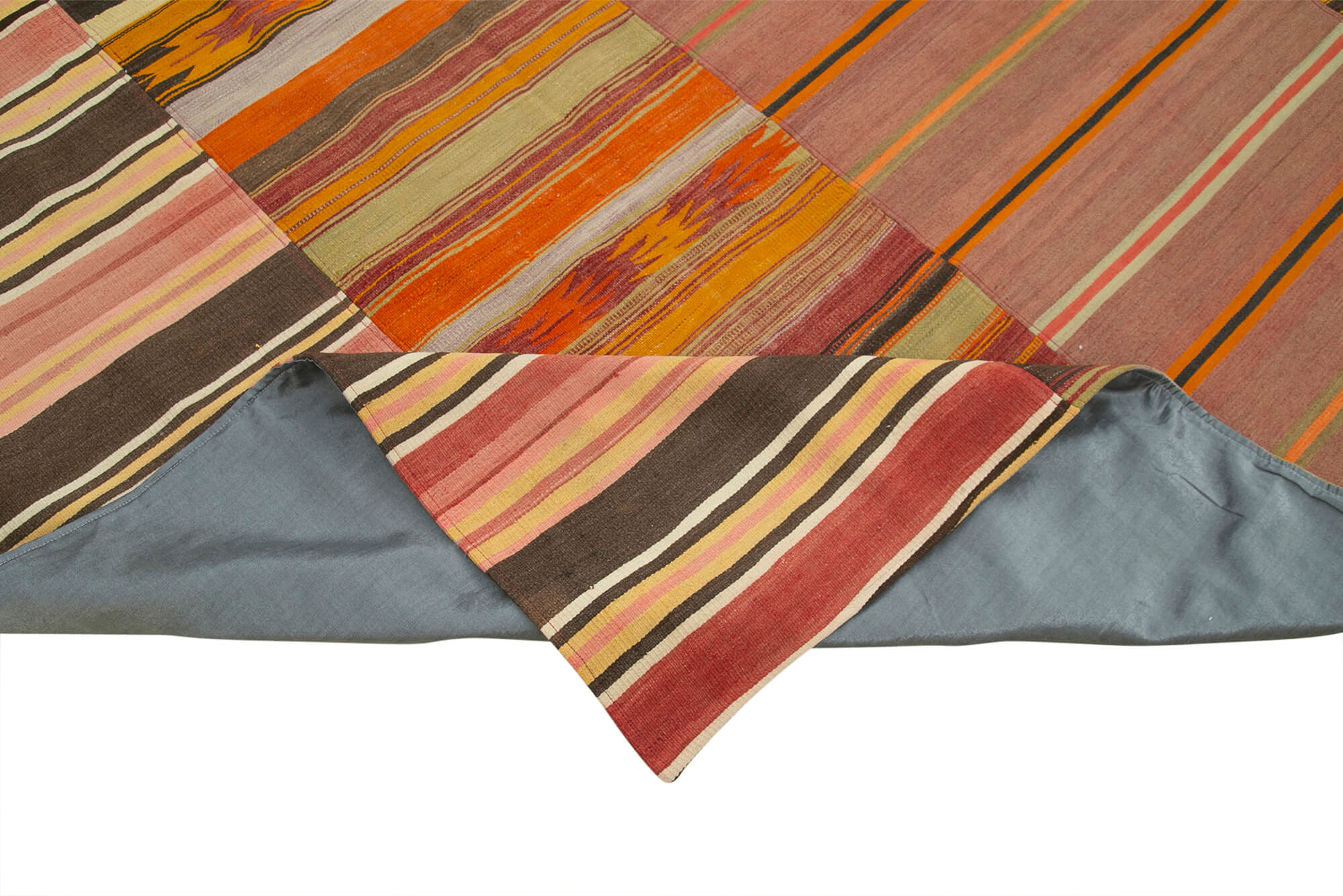 Handmade Area Rug - Kirk Yama Orange Patchwork Cotton Wool Carpet 9'10'' x 13'5''