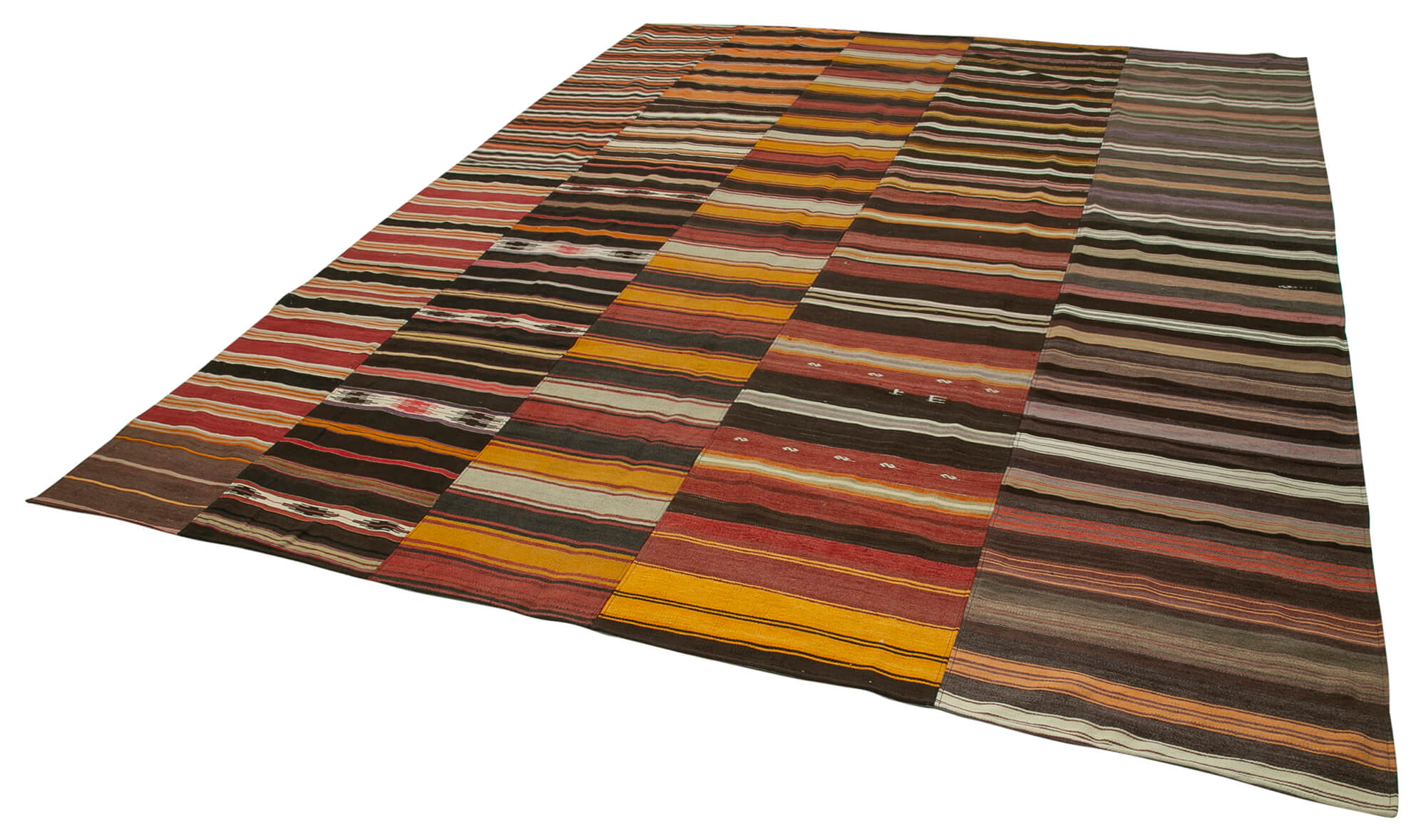 Handmade Area Rug - Kirk Yama Brown Patchwork Cotton Wool Vintage Carpet 10'3''x13'5''
