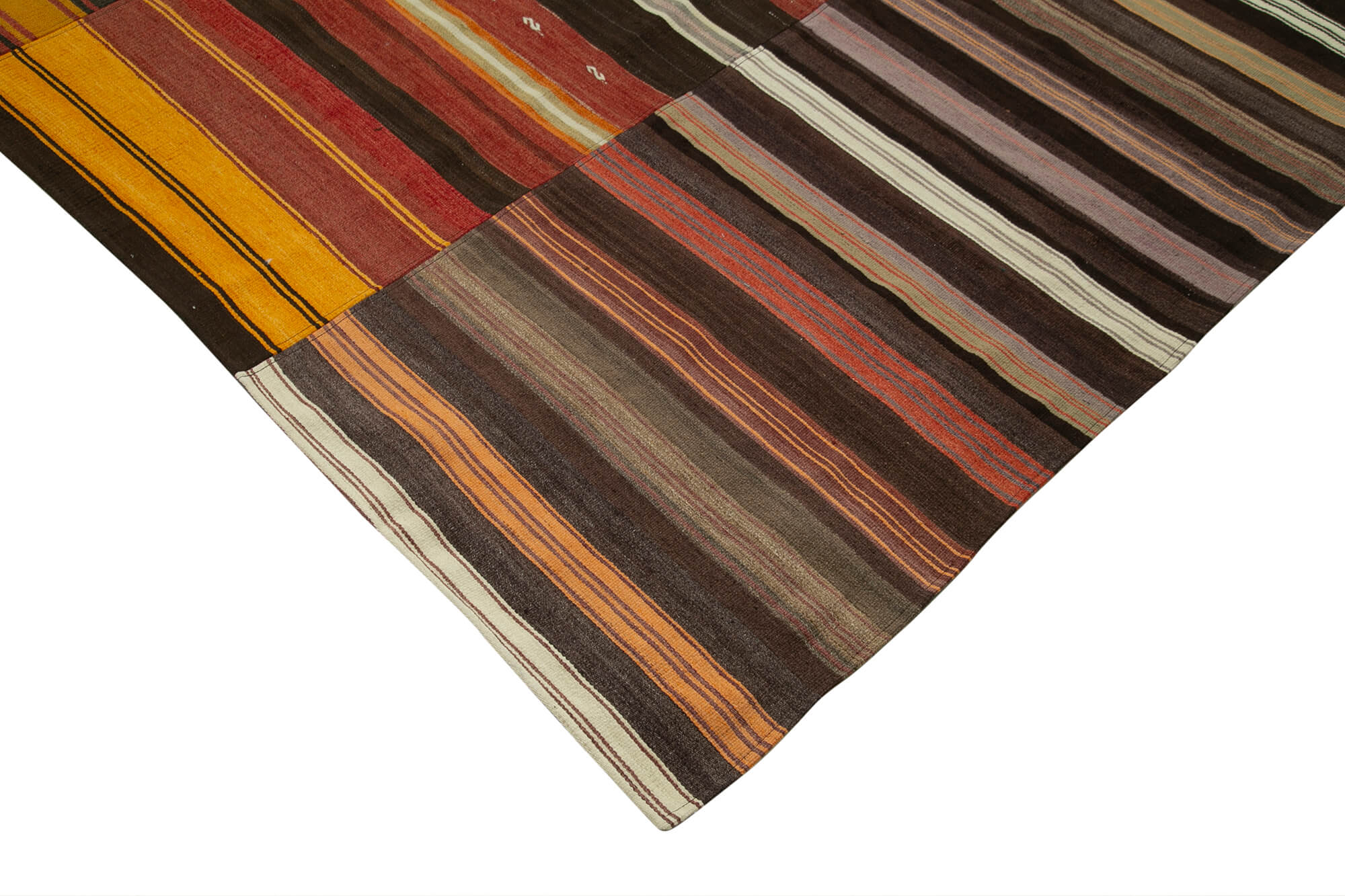 Handmade Area Rug - Kirk Yama Brown Patchwork Cotton Wool Vintage Carpet 10'3''x13'5''