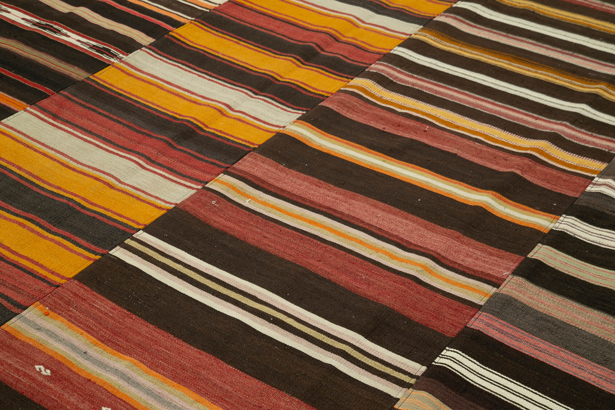 Handmade Area Rug - Kirk Yama Brown Patchwork Cotton Wool Vintage Carpet 10'3''x13'5''