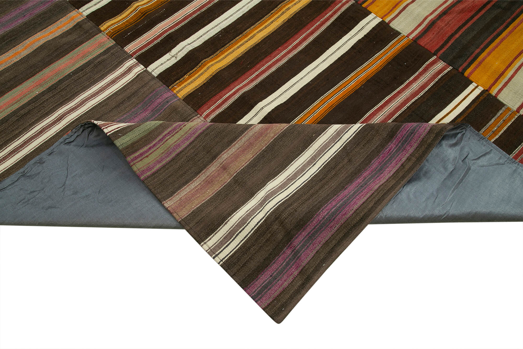 Handmade Area Rug - Kirk Yama Brown Patchwork Cotton Wool Vintage Carpet 10'3''x13'5''