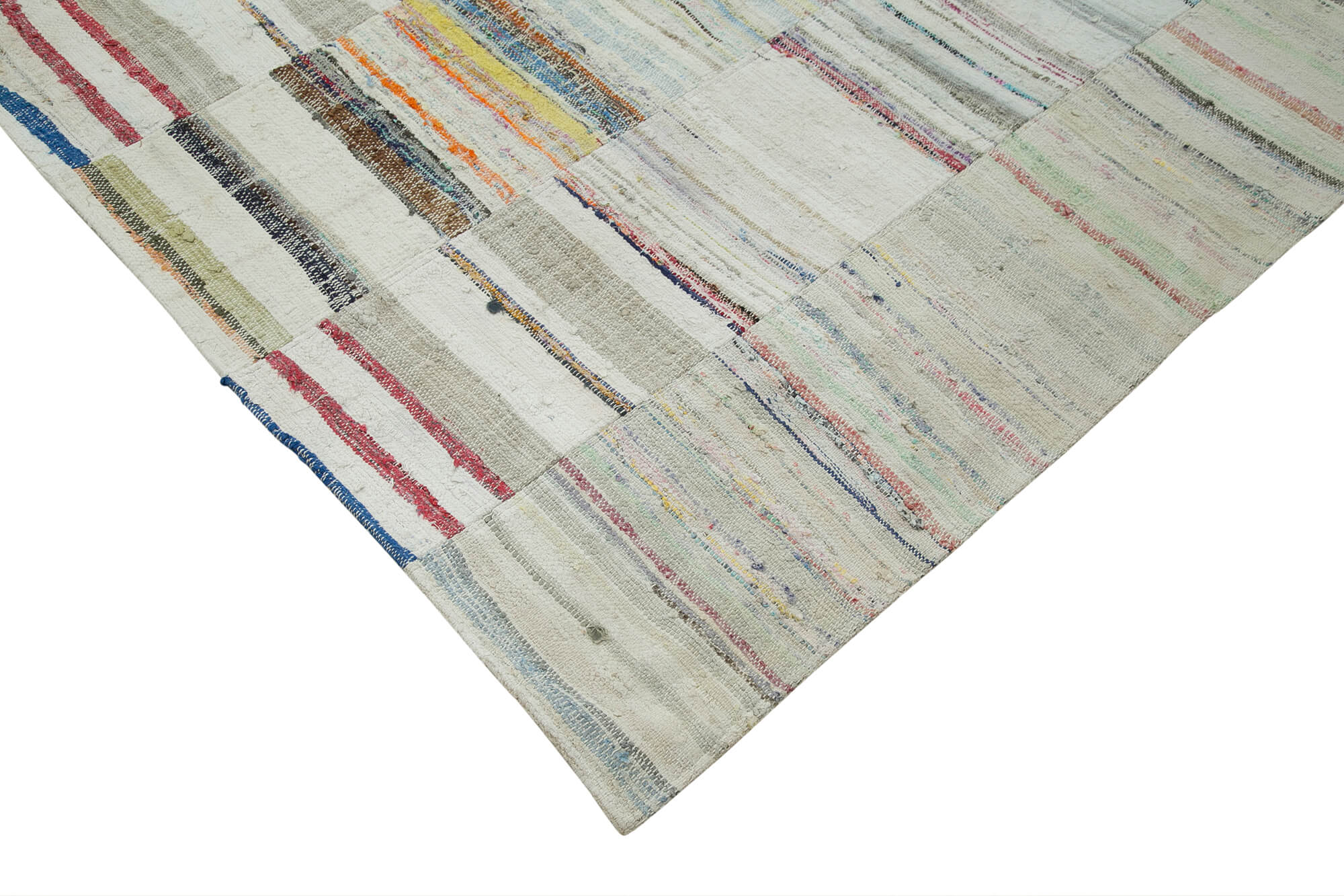Handmade Area Rug – Beige Patchwork Cotton Wool Vintage Turkish Carpet 10'x13'5''