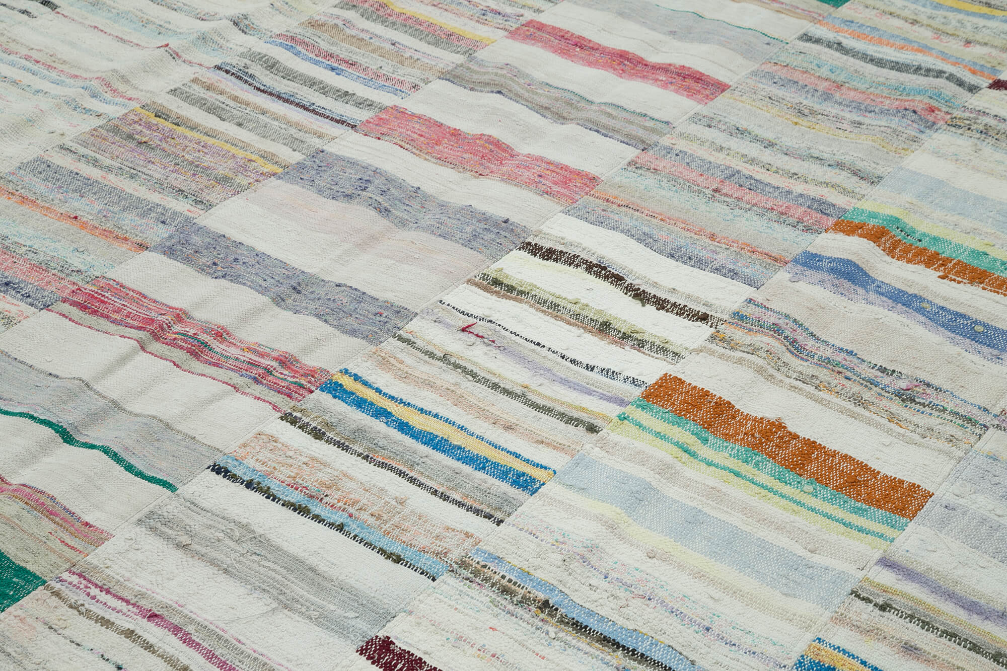 Handmade Area Rug – Beige Patchwork Cotton Wool Vintage Turkish Carpet 10'x13'5''