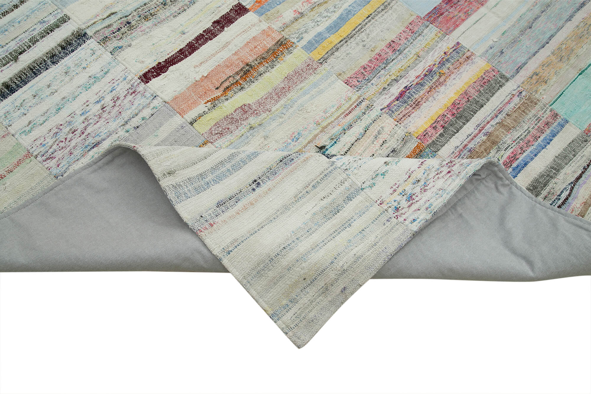 Handmade Area Rug – Beige Patchwork Cotton Wool Vintage Turkish Carpet 10'x13'5''