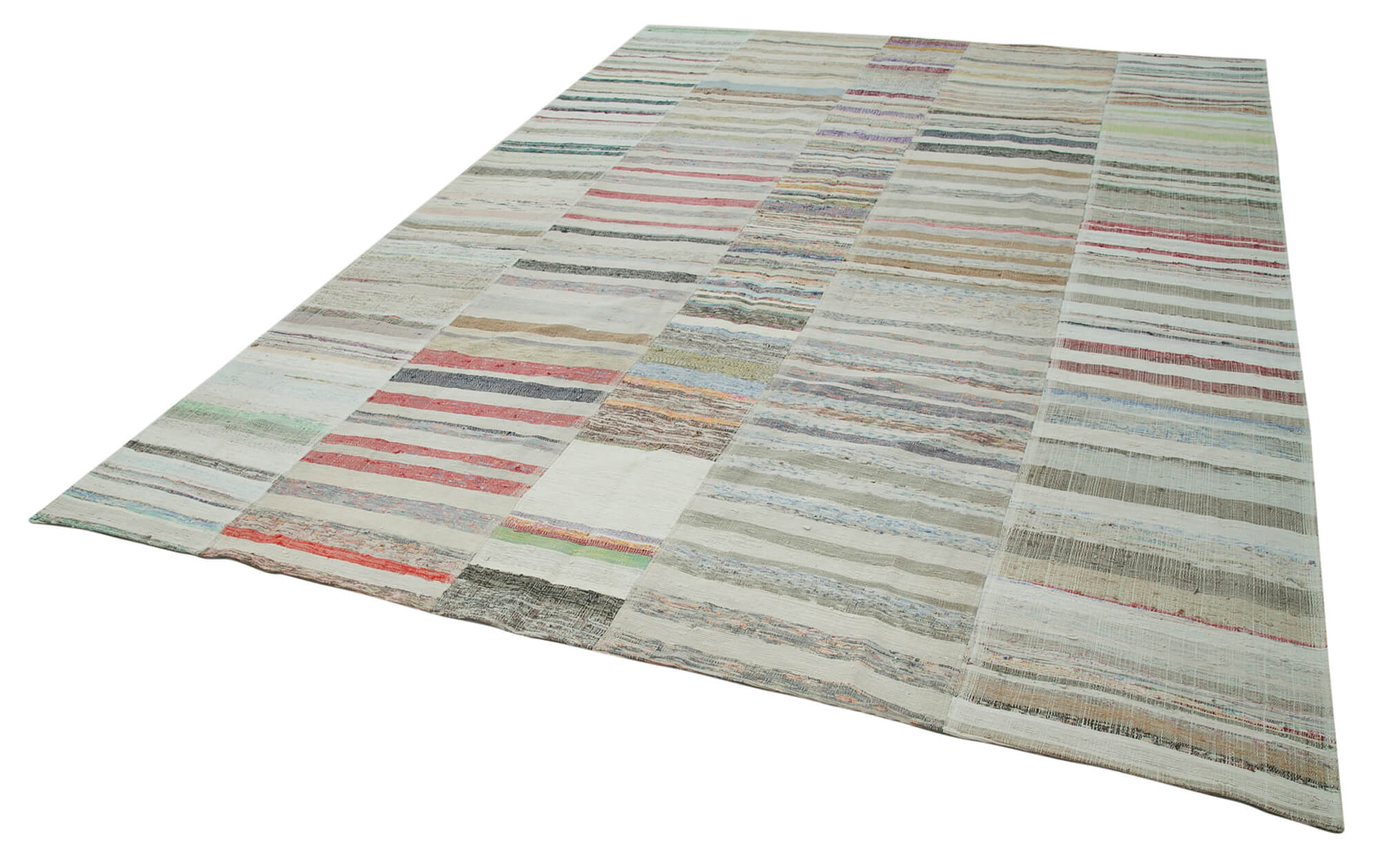 Handmade Wool Area Rug | Kirk Yama Patchwork Cotton & Wool Neutral Beige Carpet