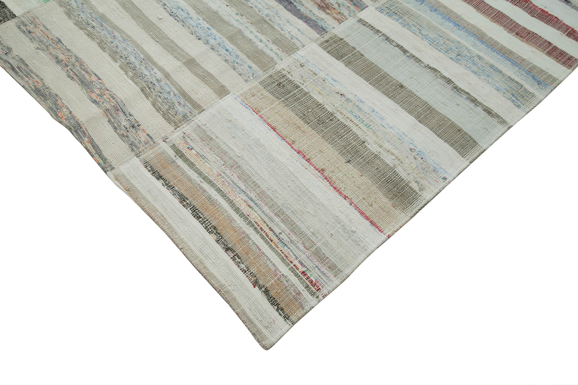 Handmade Wool Area Rug | Kirk Yama Patchwork Cotton & Wool Neutral Beige Carpet
