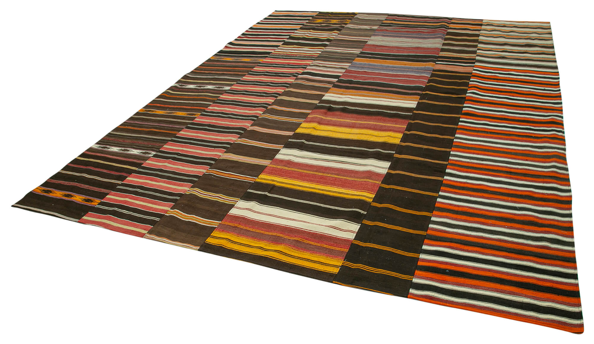 Handmade Patchwork Rug - Kirk Yama Brown Cotton Wool Vintage Area Rug 10'3''x13'5''